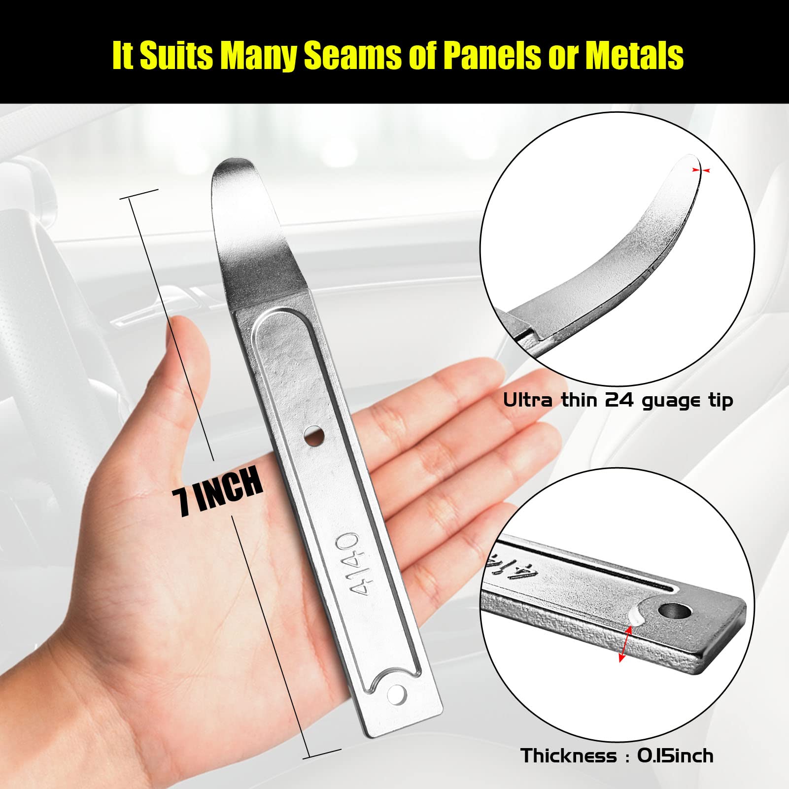 4140 Steel Pry Bar - Professional Trim Removal Tool for Auto & Aircraft Interiors | Mini Pocket Pry Bar for Door Panels & Exterior Parts | Perfect for Mechanics & DIY Car Repairs