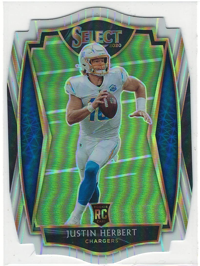 2020 Panini Select Justin Herbert Premier Level White Die Cut Rookie Card - NFL Football Collectible for Trading & Display