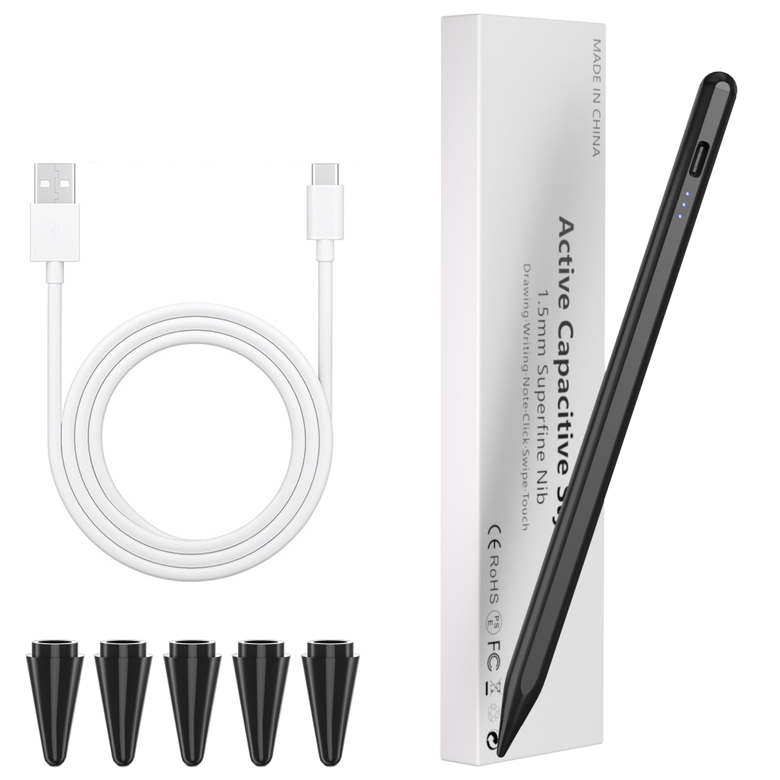 iPad Pencil Stylus for 10th/9th Generation - Compatible with iPad 2018-2022, iPad 10/9/8/7/6th Gen, Air, Pro & Mini - 15 Min Fast Charging, Palm Rejection & Tilt Sensitive (Black) - Perfect for Drawing, Note-Taking & Digital Art
