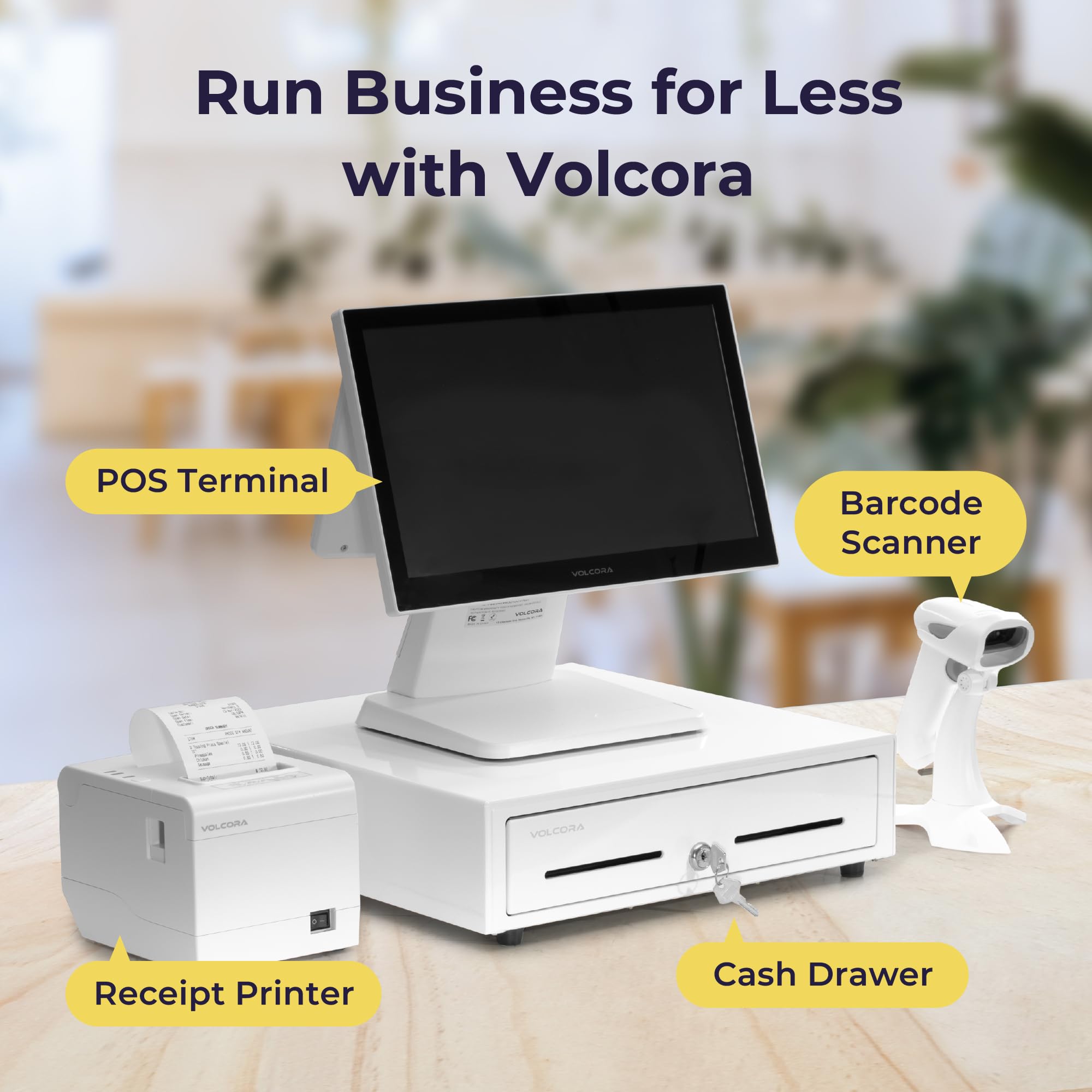 Volcora 80mm Thermal Receipt Printer with Auto Cutter - USB/Ethernet POS Printer for Windows/Mac/Linux - ESC/POS Command Support & Cash Drawer - High-Speed Kitchen Printer for Restaurants, Retail Stores & Offices - Wall Mountable White POS System