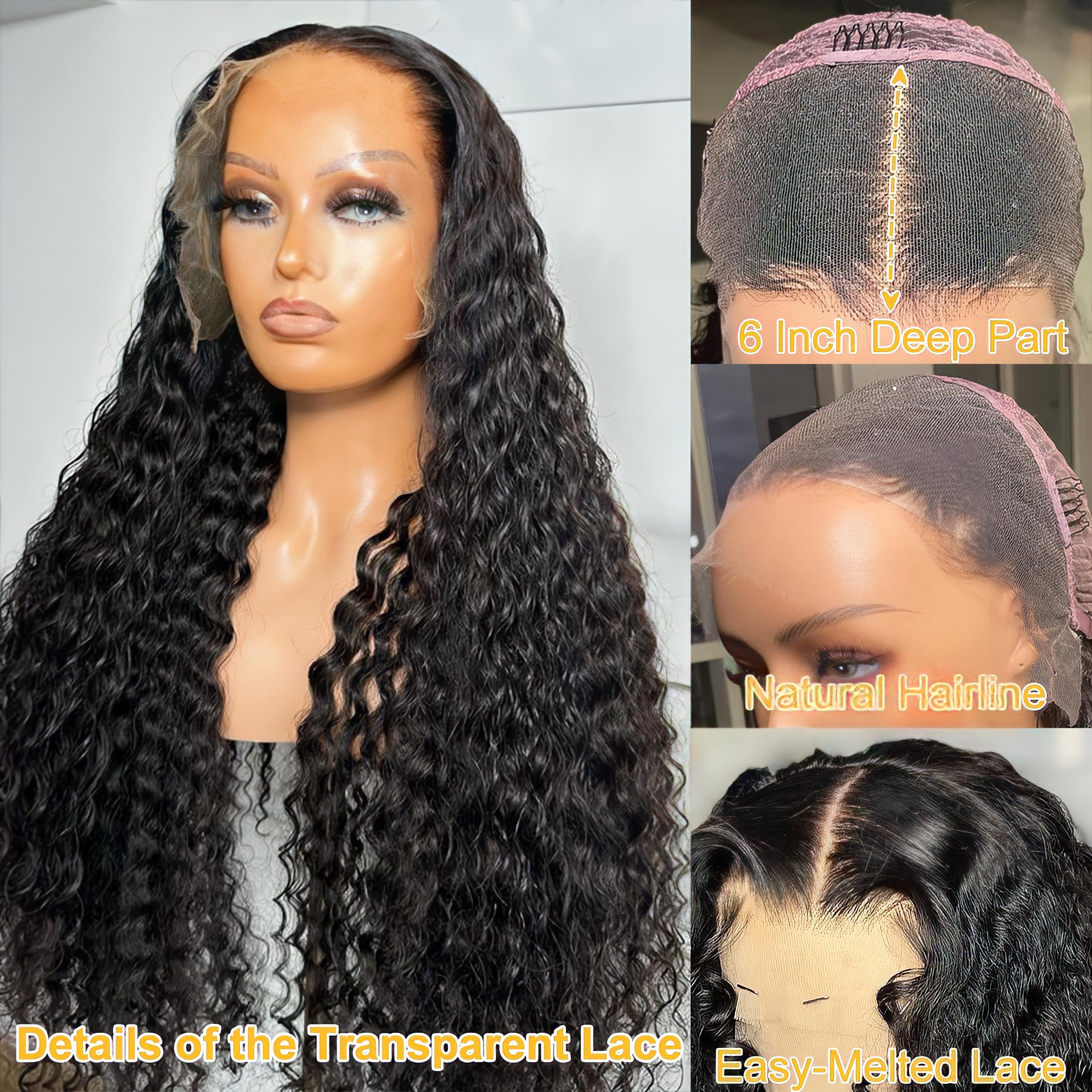 30 Inch 13x6 Lace Front Human Hair Wig - 200% Density Deep Wave Curly Remy Hair - Pre Plucked Natural Hairline for Women - Perfect for Daily Wear, Parties, and Special Occasions