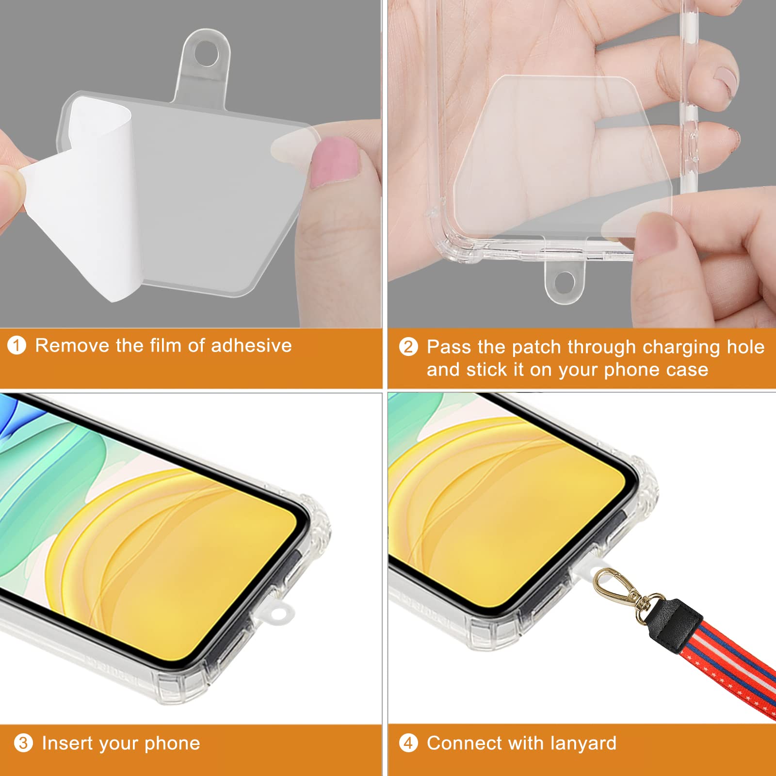 6 Pack Phone Tether Tab - Safety Lanyard Connector for Cell Phones (White) | Secure for Work & Travel