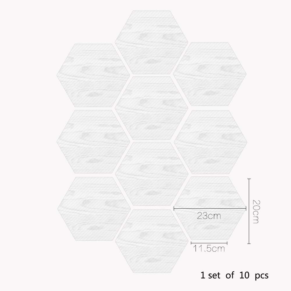 10 Pack Hexagon Non-Slip Vinyl Floor Stickers - Peel and Stick Self-Adhesive Wall Decals for Home Decor, Living Room, Kitchen & Bathroom - 7.9x9.1 Inch - Perfect for DIY Home Improvement, Nursery, Dorm & Office Spaces