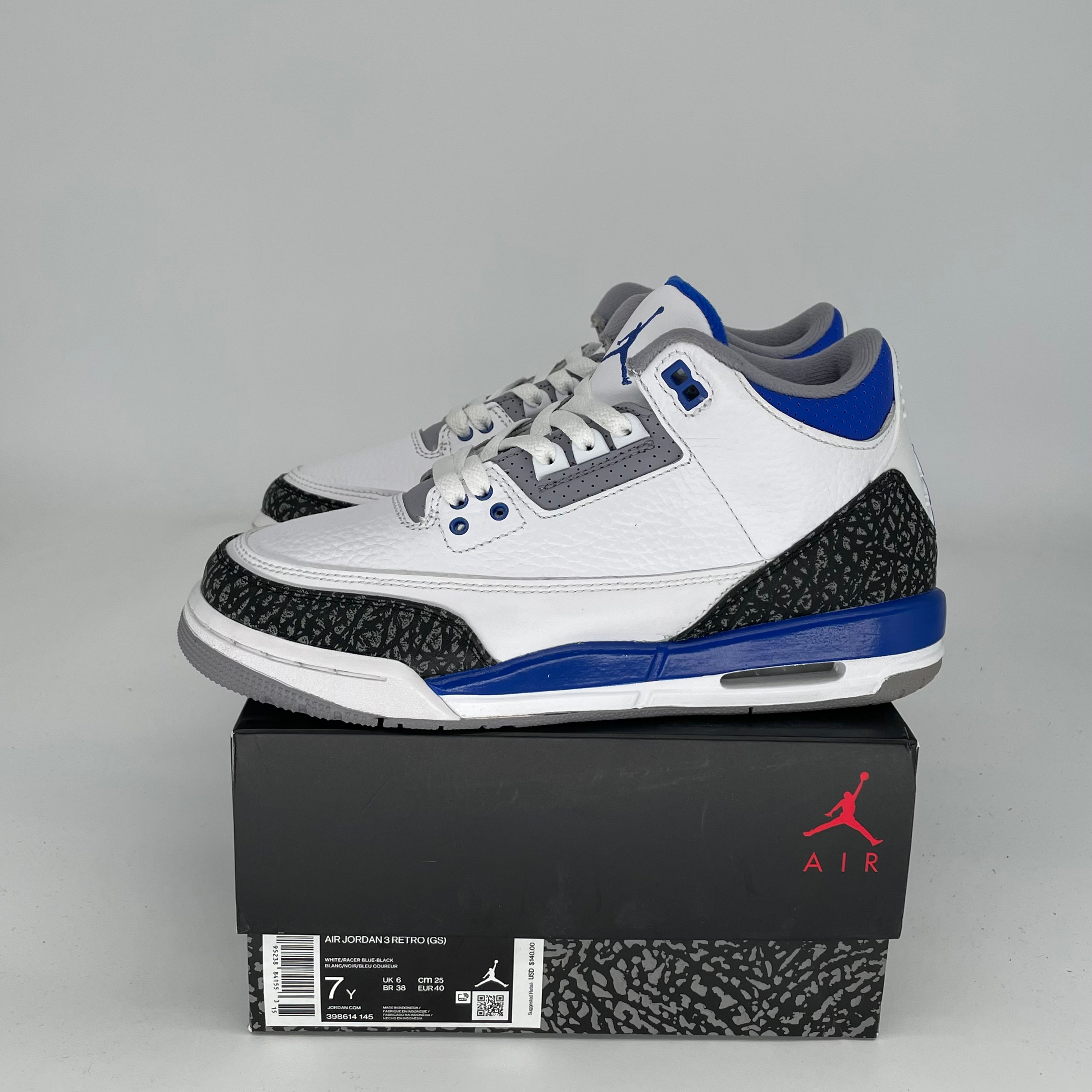 Air Jordan 3 Racer Blue Sneakers - Size 7Y (398614-145) - Men's Basketball Shoes for Running & Streetwear Fashion