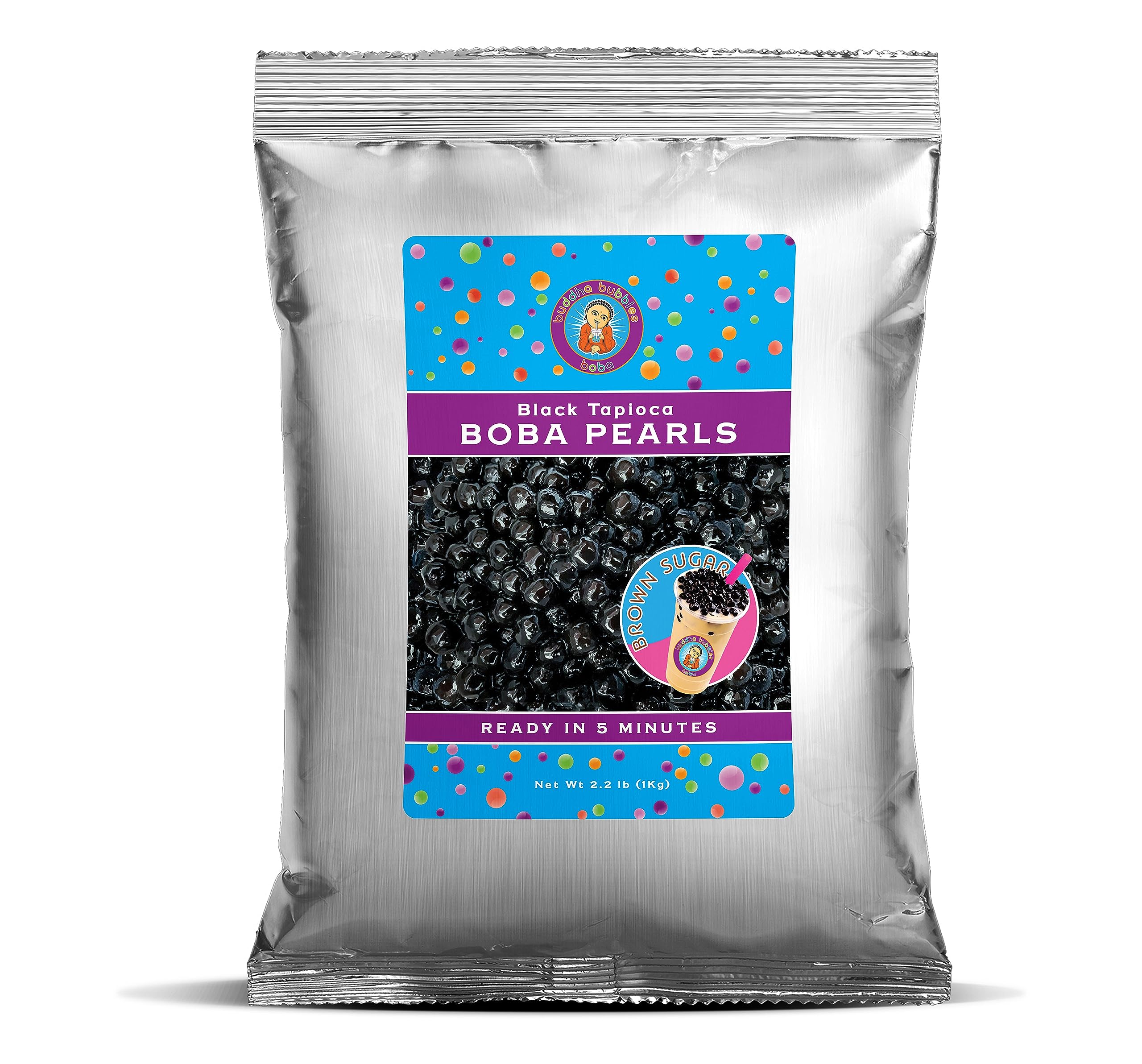 Buddha Bubbles Boba - Quick Cook Black Tapioca Pearls with Brown Sugar (10oz/283g) - Authentic Bubble Tea Toppings for Milk Tea, Desserts & DIY Drinks at Home