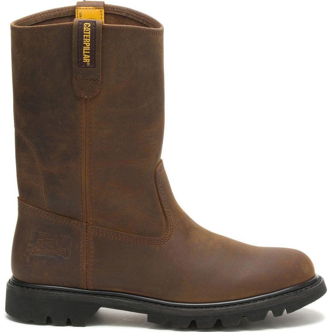 Dark Brown Revolver Soft Toe Pull On Work Boots for Men - Comfortable Slip Resistant Safety Shoes for Construction, Warehouse & Outdoor Work