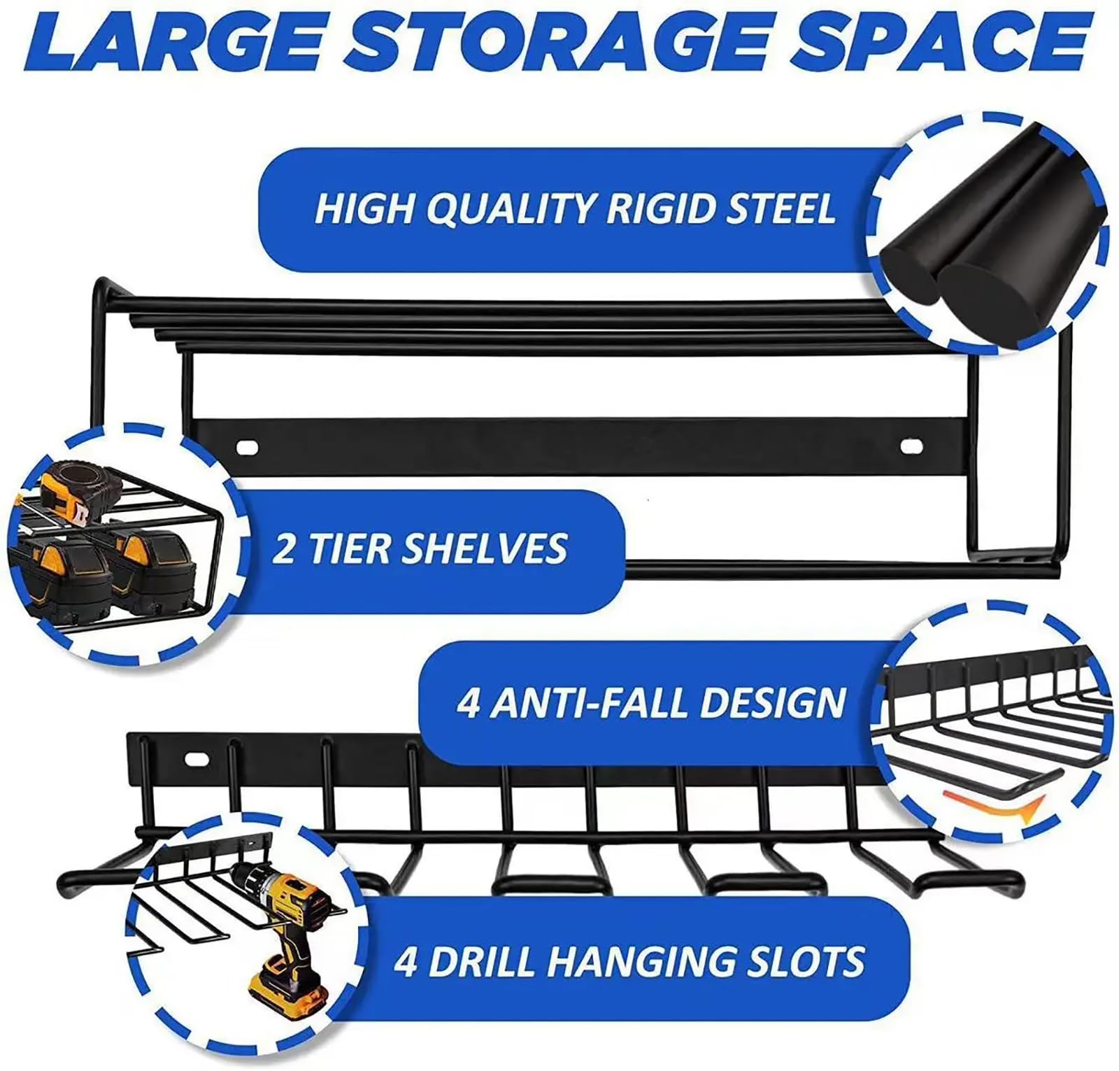 WYYHAA Wall Mount Power Tool Organizer - Heavy Duty Garage Tool Storage with Screwdriver, Pliers & Hammer Holders - Perfect for Workshop, Garage & DIY Tool Organization