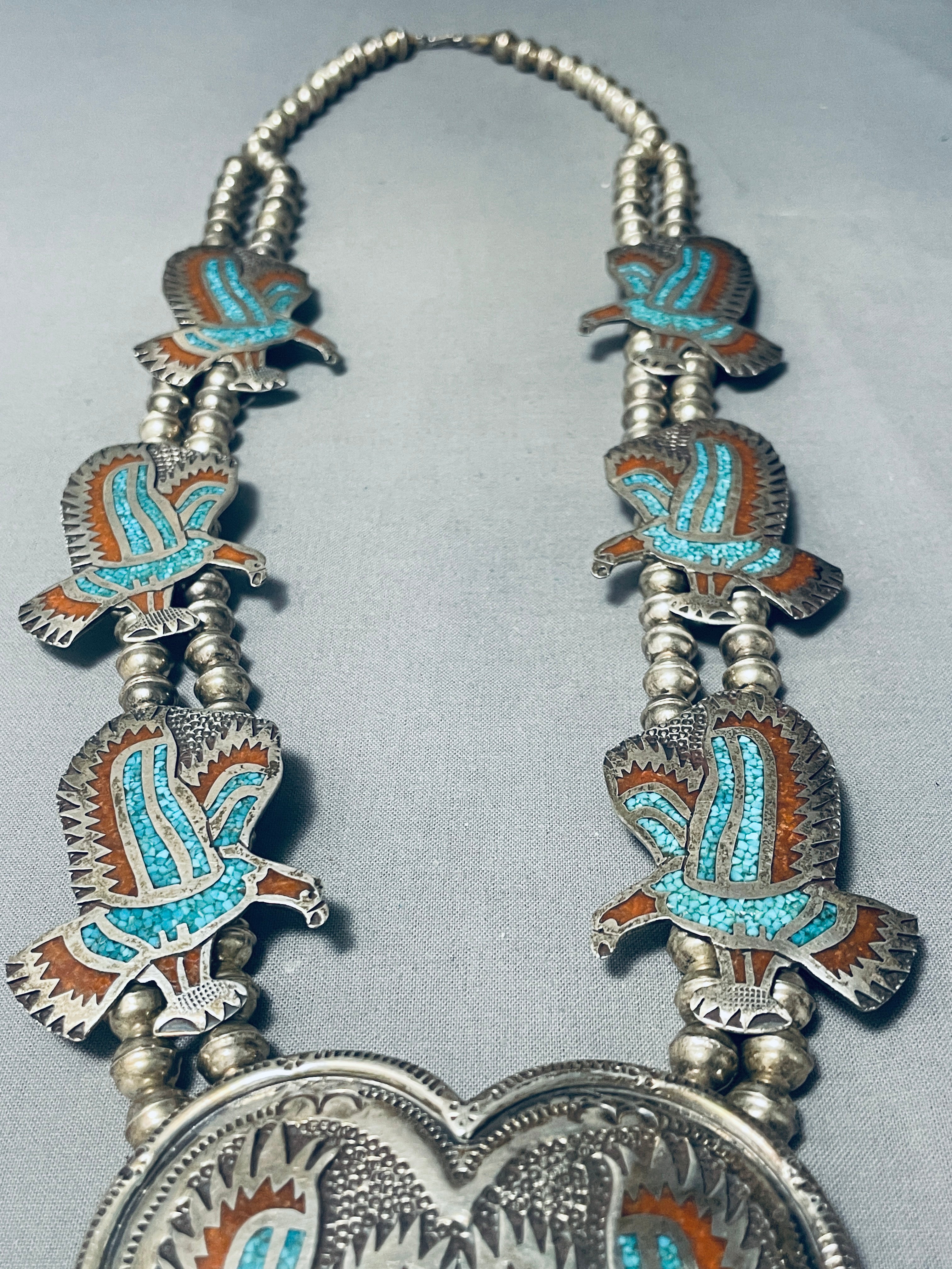 200 Gram Vintage Native American Navajo Sterling Silver Squash Blossom Necklace - Authentic Handmade Jewelry for Women, Perfect for Boho Fashion, Weddings & Special Occasions