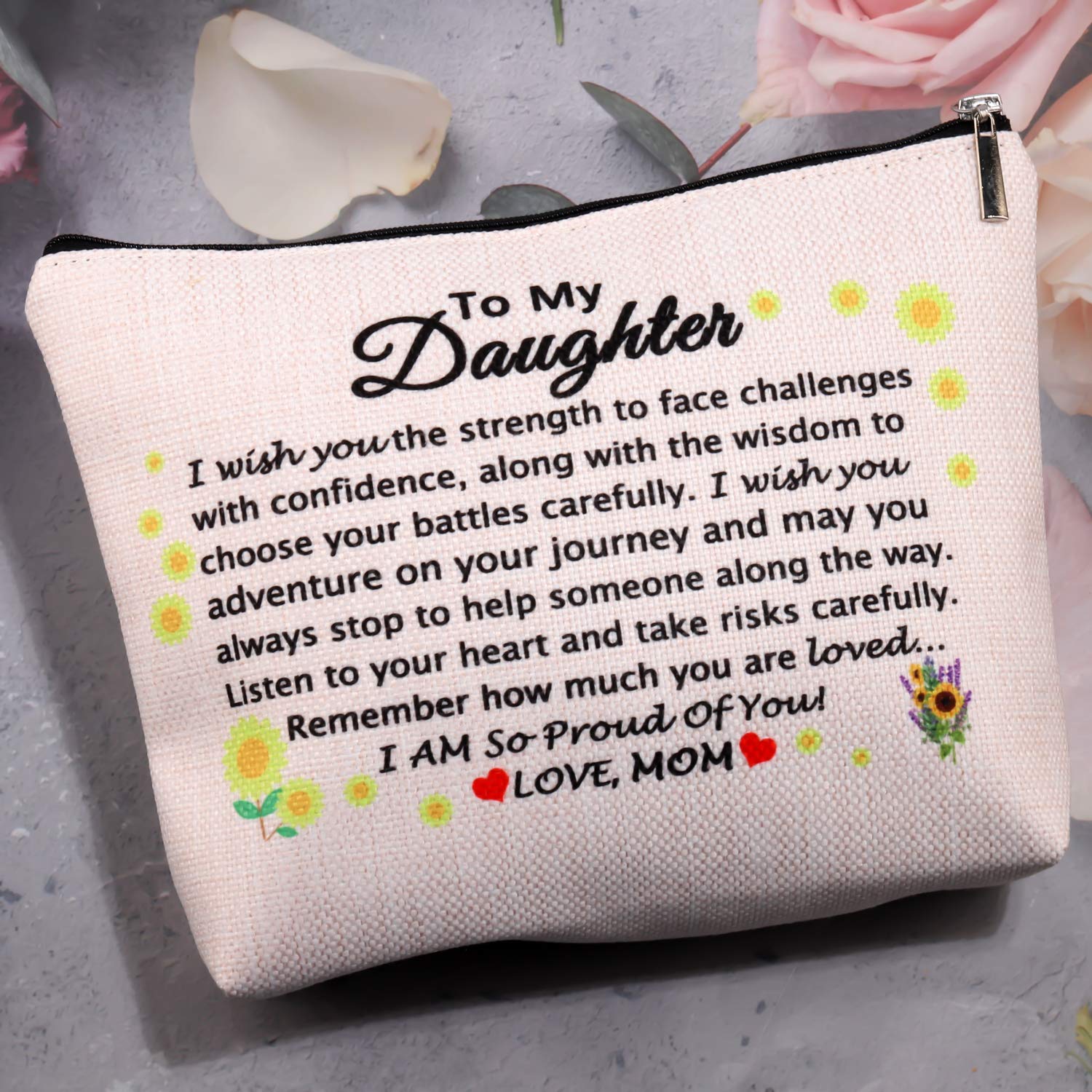 MBMSO Canvas Makeup Bag - Best Gift for Daughter from Mom, Graduation & Birthday Present, Cosmetic Pouch for Travel & Daily Use | Perfect for Teens, College Students & Women | 'To My Daughter' Keepsake