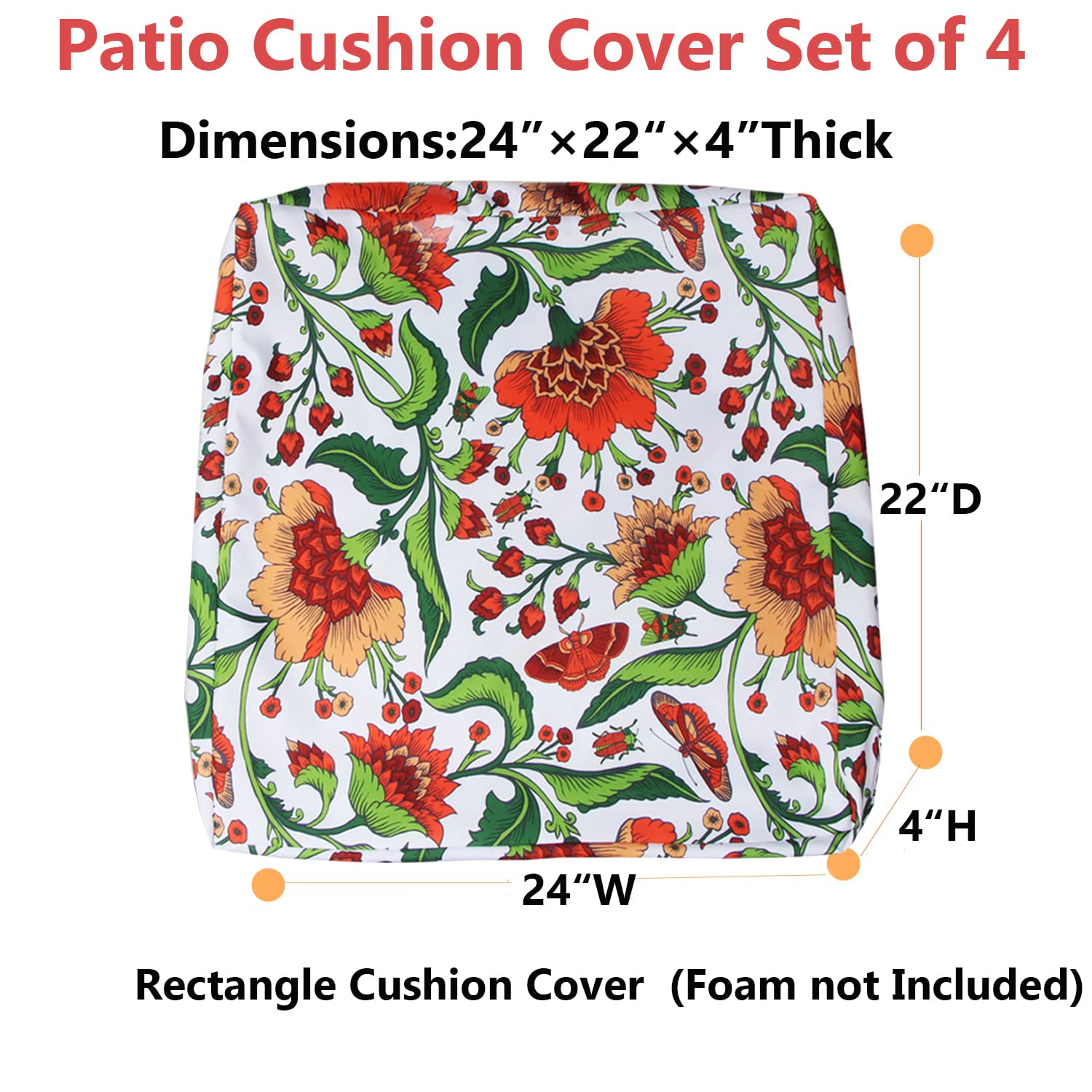 EHouseHome Washable UV Resistant Outdoor Cushion Covers - Waterproof Patio Chair Seat Slipcovers (24
