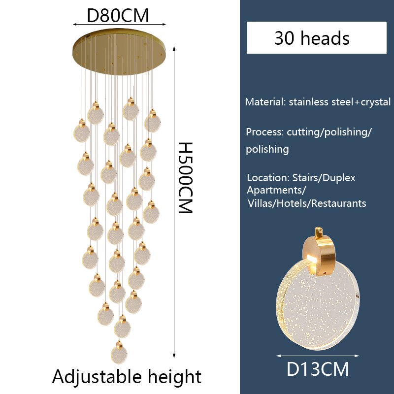 Elegant Crystal Rings Staircase Chandelier - Premium Modern Lighting Fixture for Luxury Home Decor, Foyer & Stairwell Lighting | Dimmable LED Chandelier for Hallway, Entryway & Grand Staircase