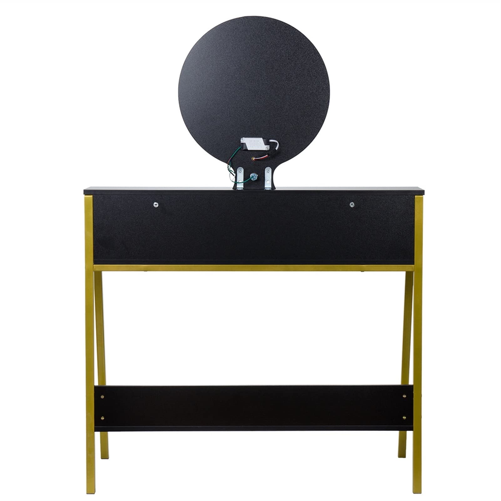 Golden LED Vanity Desk with Mirror & Drawers for Makeup - Black