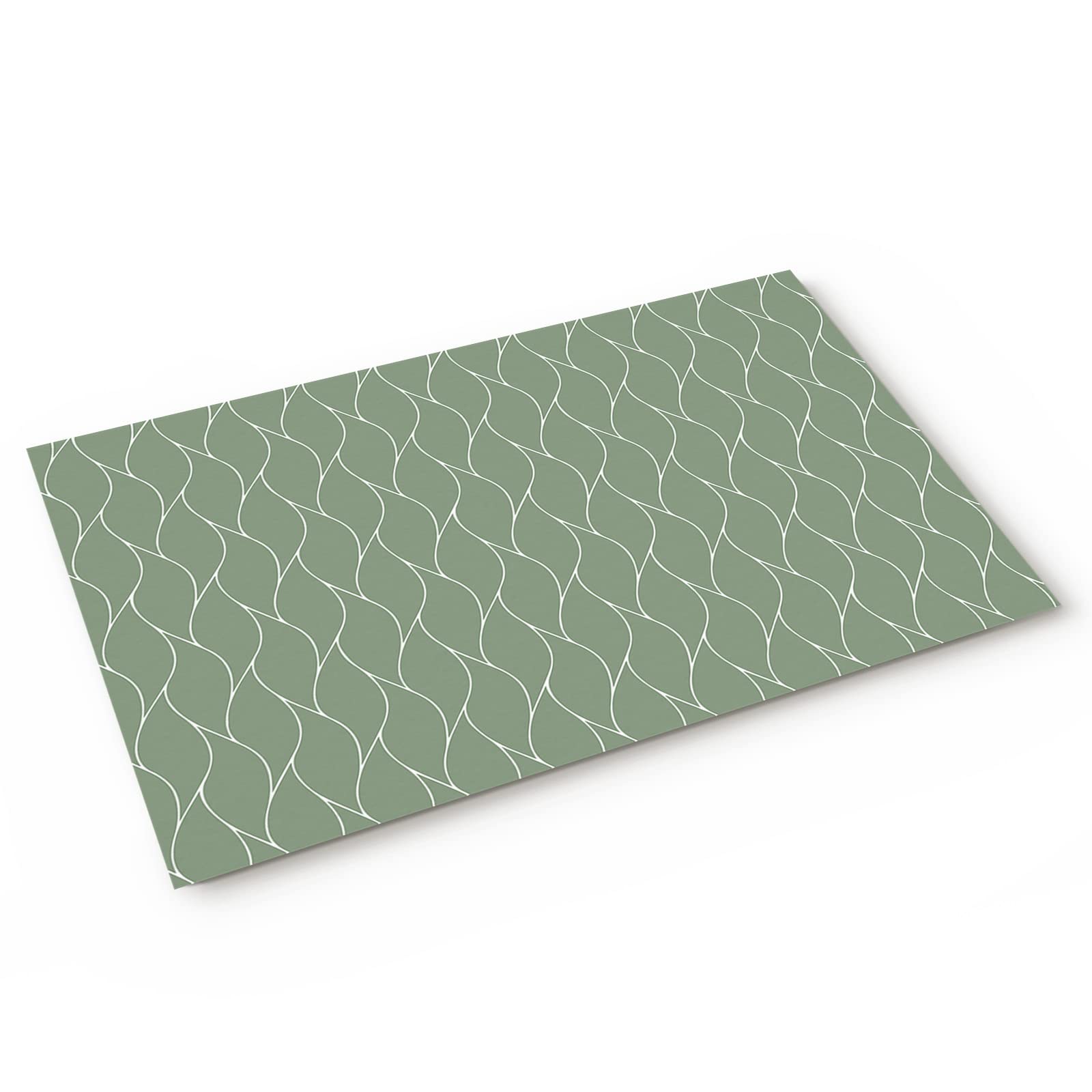 Abstract Sea Wave Lines Doormat - Sage Green Petal Pattern Non-Slip Floor Mat for Home Entrance, Bathroom & Entryway - Indoor/Outdoor Use (18x30 Inches) - Perfect for Front Door, Bath Tub, and Patio Decor