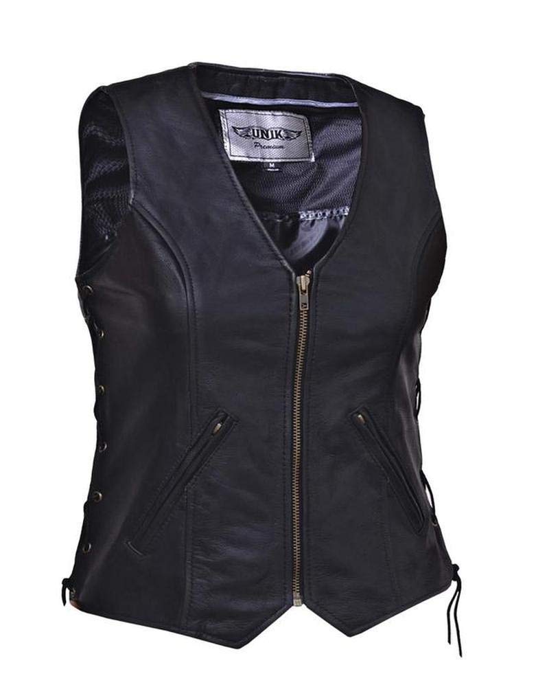 Premium Black Leather Motorcycle Vest for Women - Size 2XL with Zipper Closure | Stylish Riding Jacket for Bikers & Outdoor Adventures