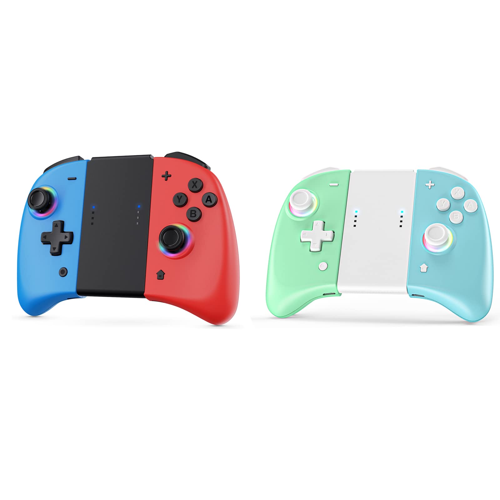 NexiGo Wireless Joypad Controller for Nintendo Switch & Switch OLED - Dual Vibration, Turbo, Button Mapping, LED Lights - 2 Pack (Classic & Island Village) - Perfect for Multiplayer Gaming & Family Entertainment
