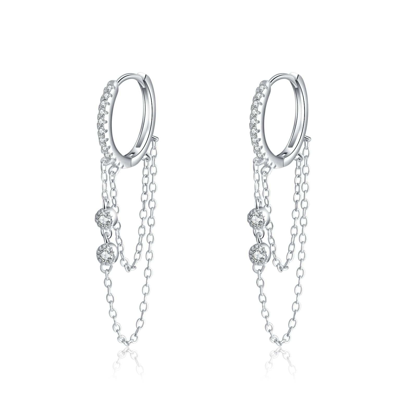925 Sterling Silver Chain Drop Hoop Earrings for Women & Teens - CZ Dangle Earrings for Everyday Wear, Parties & Special Occasions