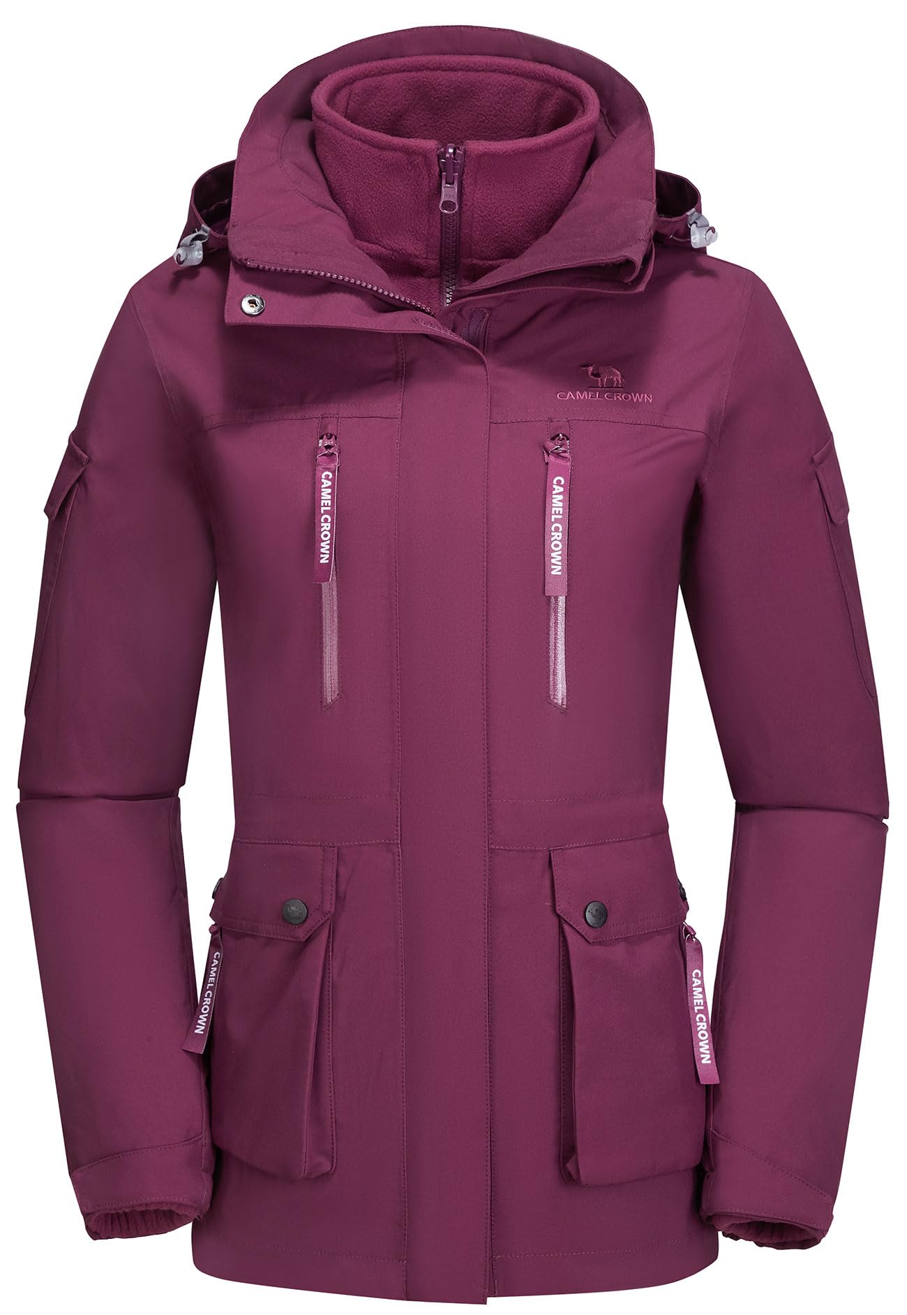 CAMEL CROWN Women's 3-in-1 Waterproof Ski Jacket with Hood - Winter Snowboard Coat, Windproof Fleece Lined Snow Jacket for Skiing, Snowboarding & Outdoor Activities