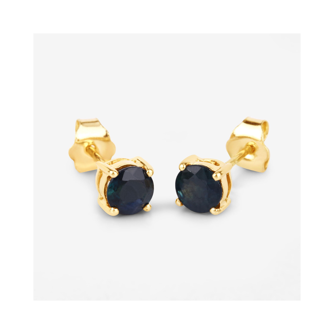 10K Gold Round Blue Sapphire Earrings for Women - Genuine Gemstone Jewelry for Everyday Wear & Special Occasions