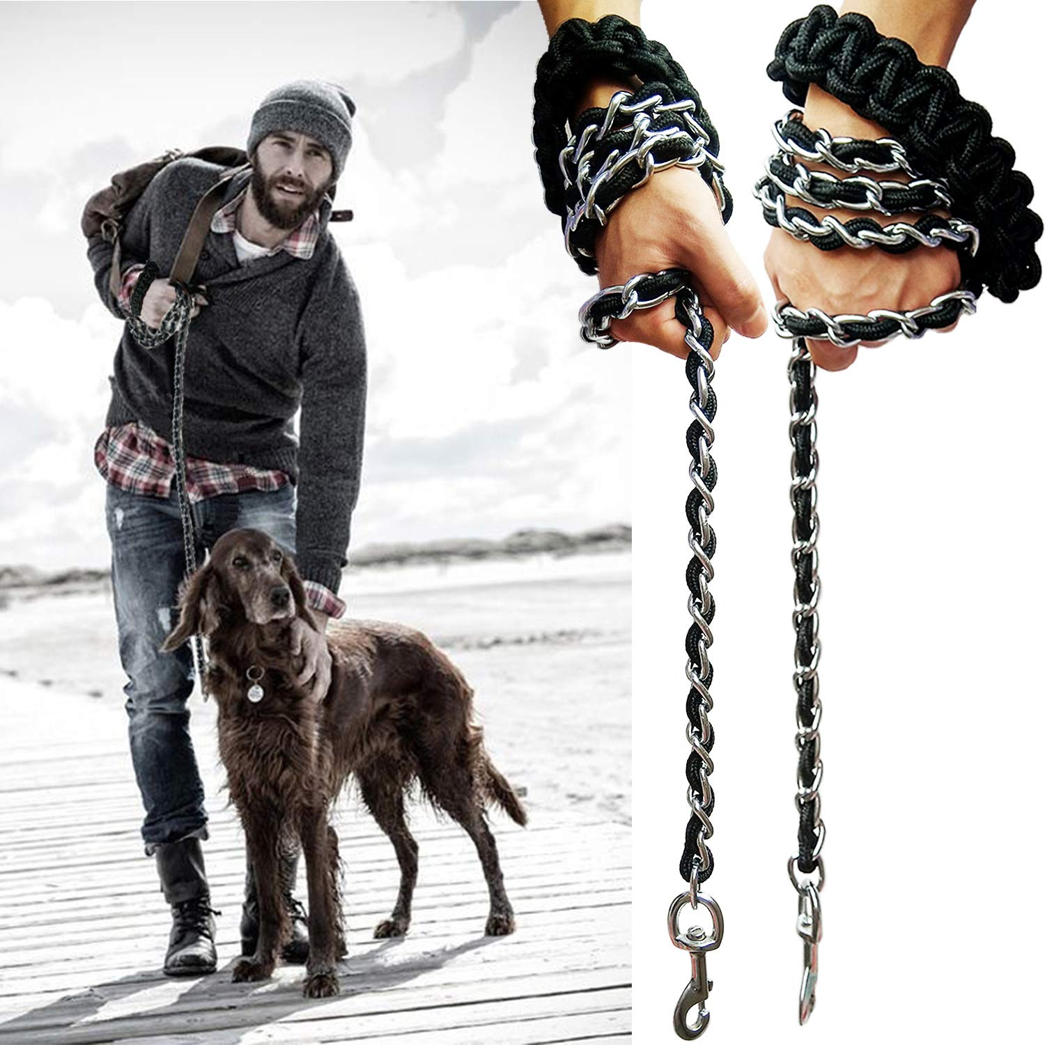 Heavy Duty Metal Dog Leash with Anti-Bite Chain & 360° Hook - Durable Pet Training Lead for Medium & Large Dogs - Perfect for Walking, Running, and Outdoor Adventures (Small Size)