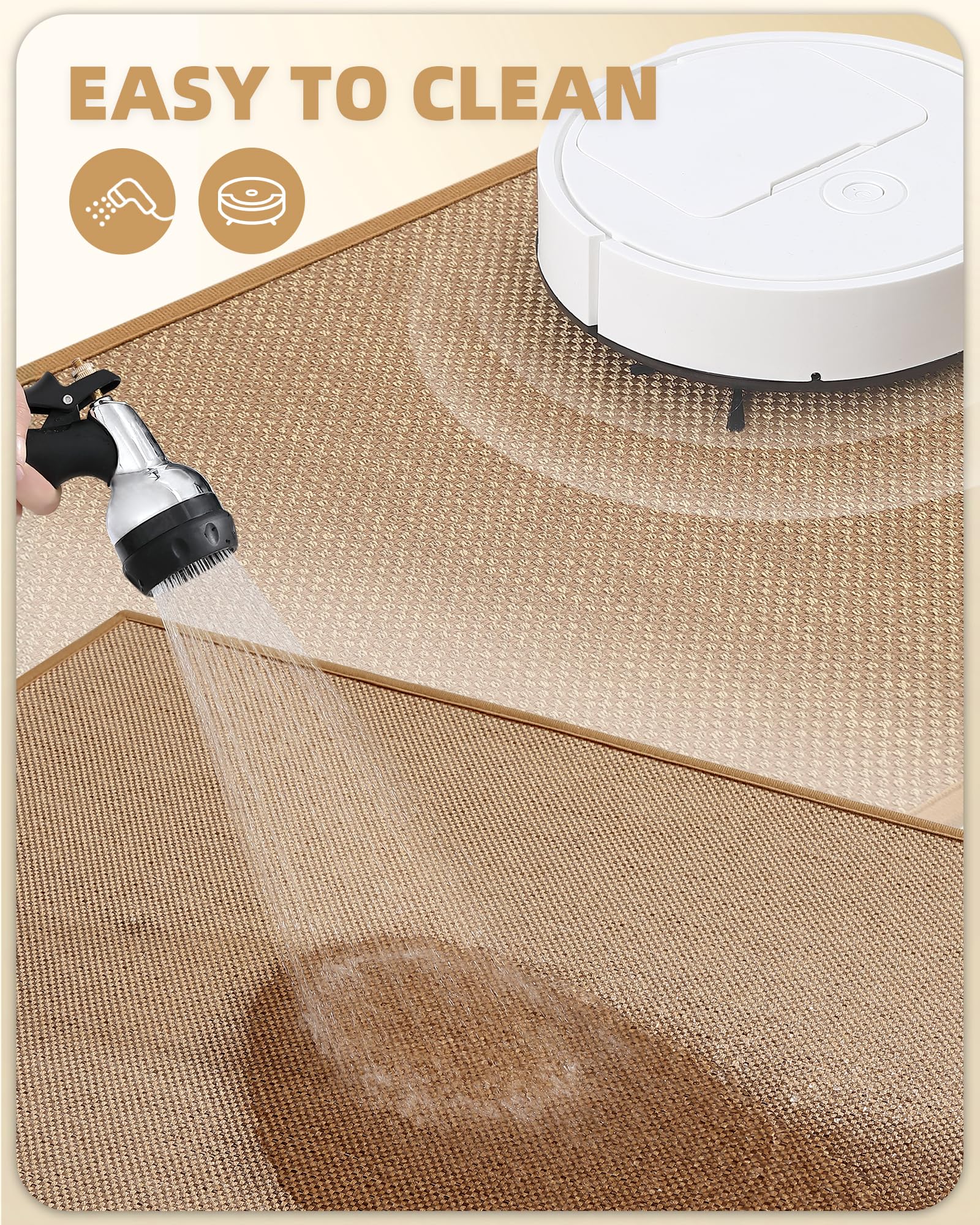 Non-Slip Washable Beige Kitchen Rugs and Mats - 17”x47” Absorbent Woven Runner for Sink, Laundry Room, Hallway, Bathroom & Entryway - Easy to Clean Floor Mats for Home & Office