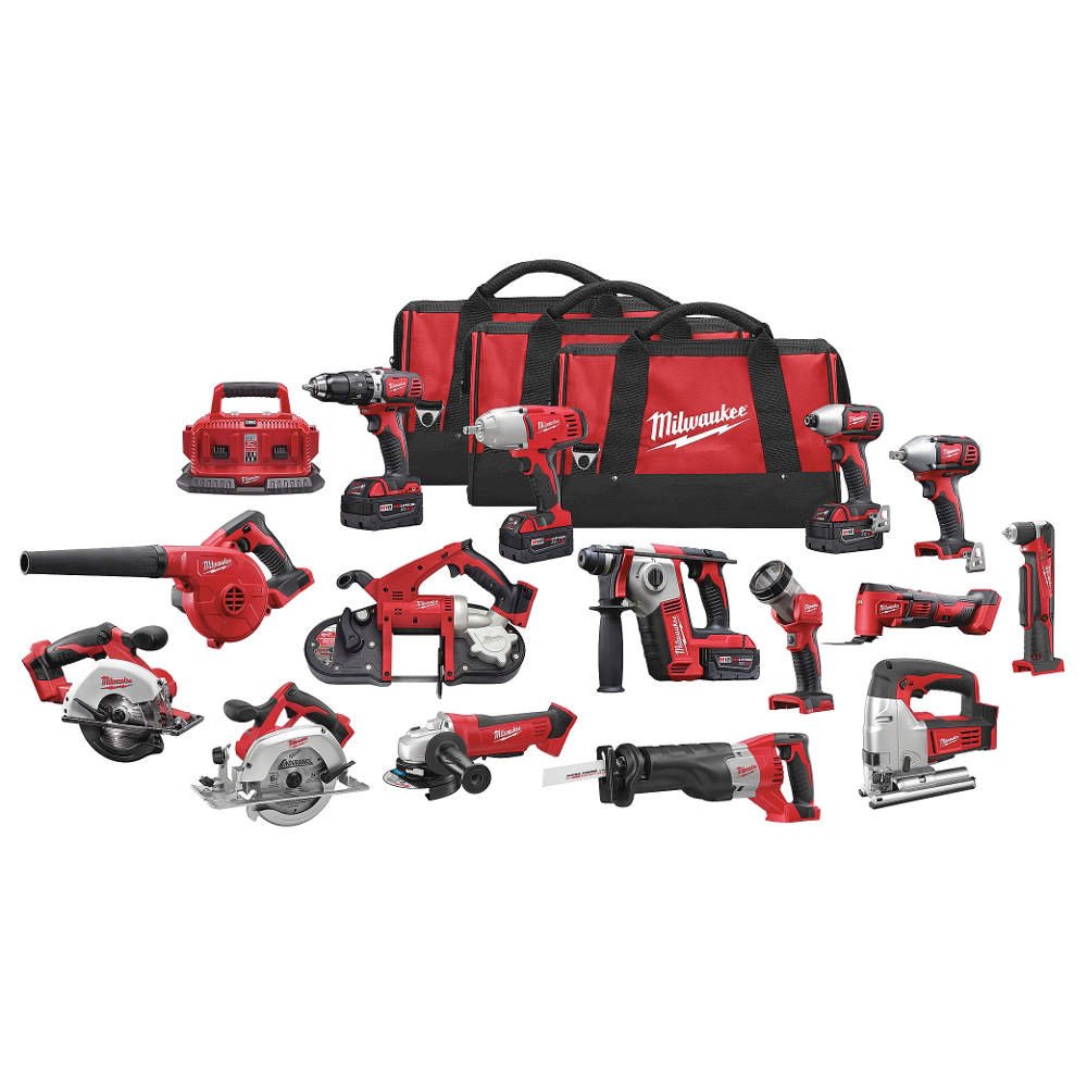 Milwaukee M18 18V Cordless Power Tool Combo Kit (15-Piece) with 4 XC Batteries - Perfect for Construction, DIY Projects & Home Renovations