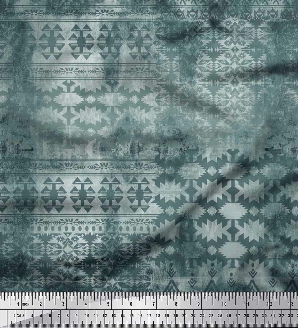 Soimoi Moss Georgette Brown Fabric by The Yard - 42 Inch Wide Aztec Southwestern Printed Fabric for Dresses, Curtains & Home Decor | Soft Flowy Material for DIY Sewing Projects