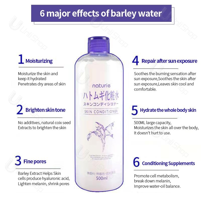 Imju Naturie Hatomugi Skin Conditioner - Hydrating Job's Tears Lotion 500ml for Face & Body - Soothing Toner for Dry, Sensitive Skin - Perfect for Daily Skincare Routine & Post-Sun Care