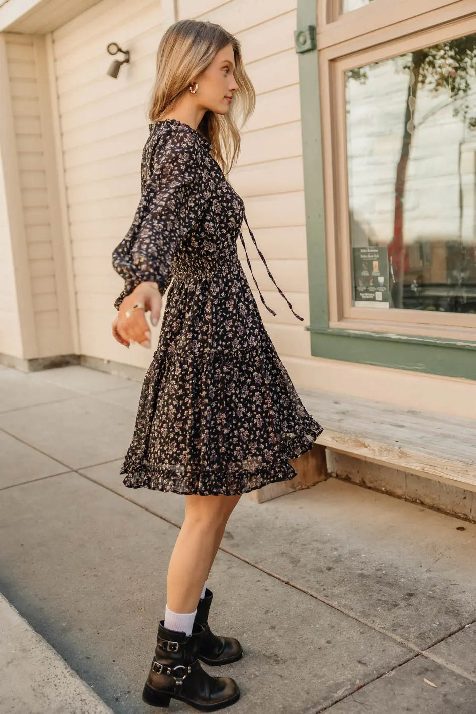 Layne Ruffled Floral Summer Dress for Women - Boho Chic Maxi Dress with V-Neck & Long Sleeves | Perfect for Beach Vacations, Date Nights & Outdoor Weddings