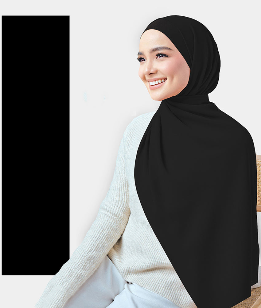 SA18 Dark Color Plain Rectangular Chiffon Hijab - Lightweight & Breathable Scarf for Women, Perfect for Daily Wear, Prayer, and Special Occasions