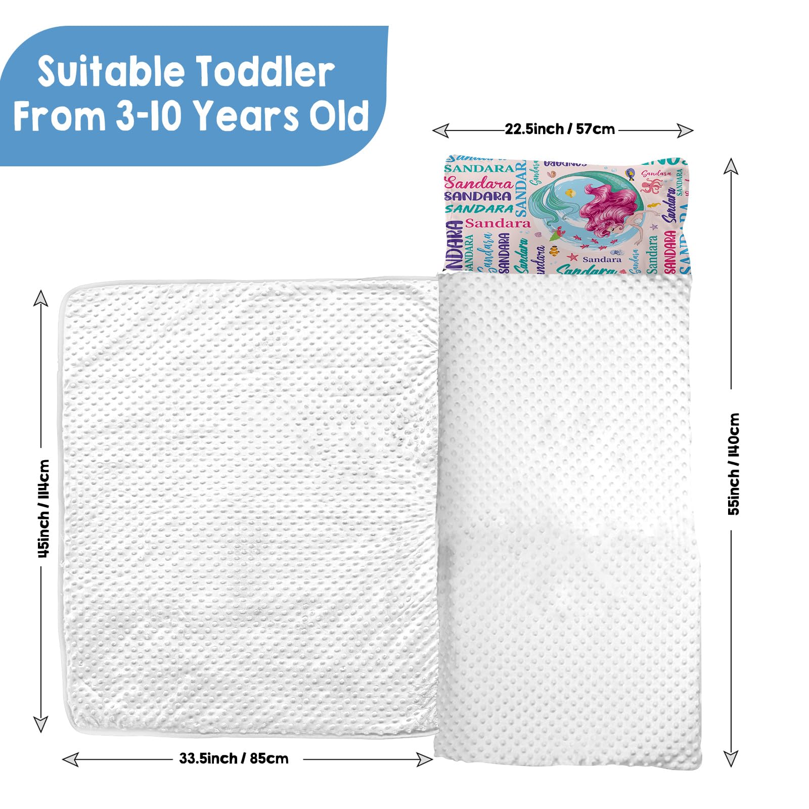 Personalized Nap Mat for Toddlers - Custom Name Daycare Sleeping Mat with Pillow & Blanket Set for Preschool Boys & Girls | Perfect for Daycare, Kindergarten & Travel