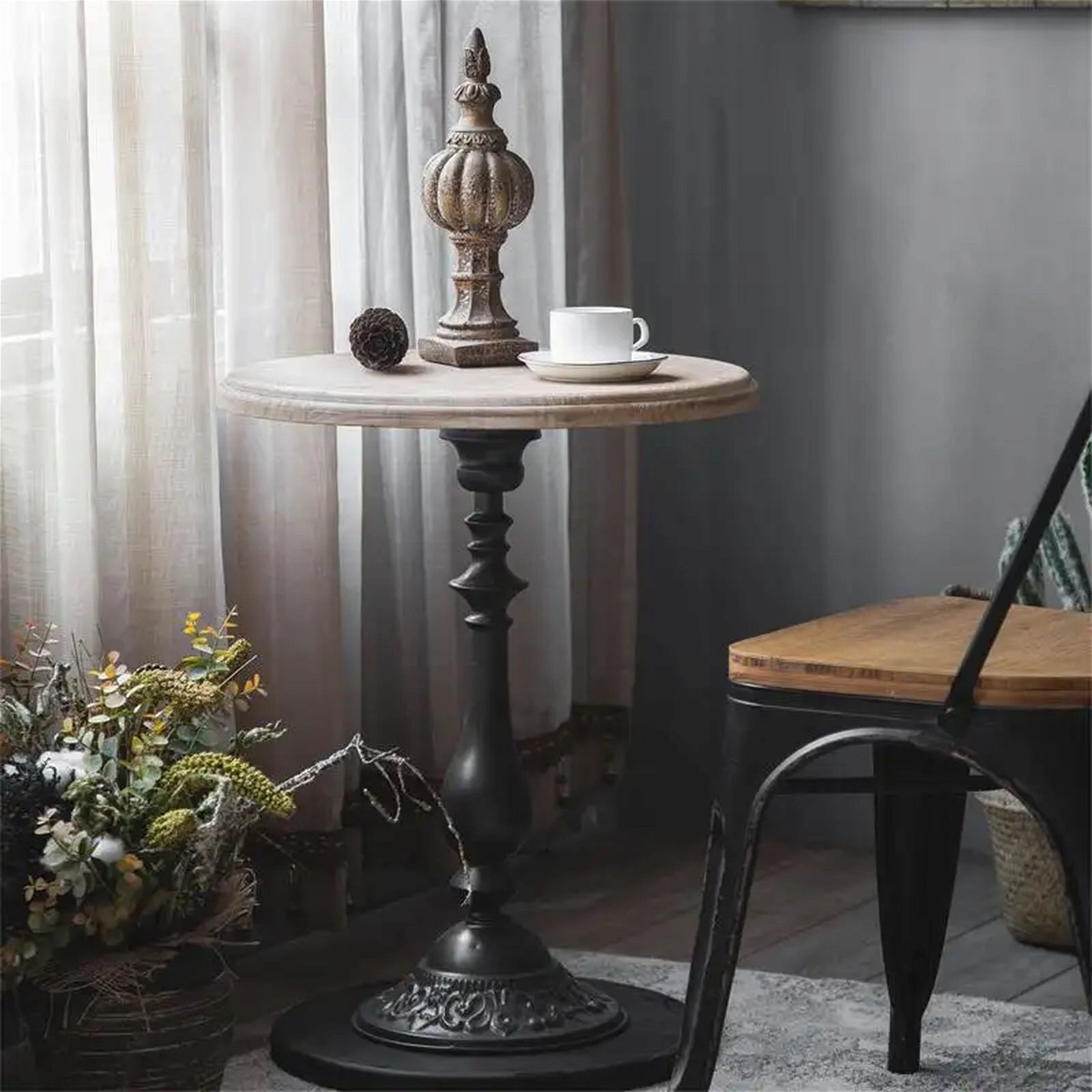 Criterion Finn End Table 490mm - Raw Pine Top with Black Metal Legs | Modern Side Table for Living Room, Bedroom & Office