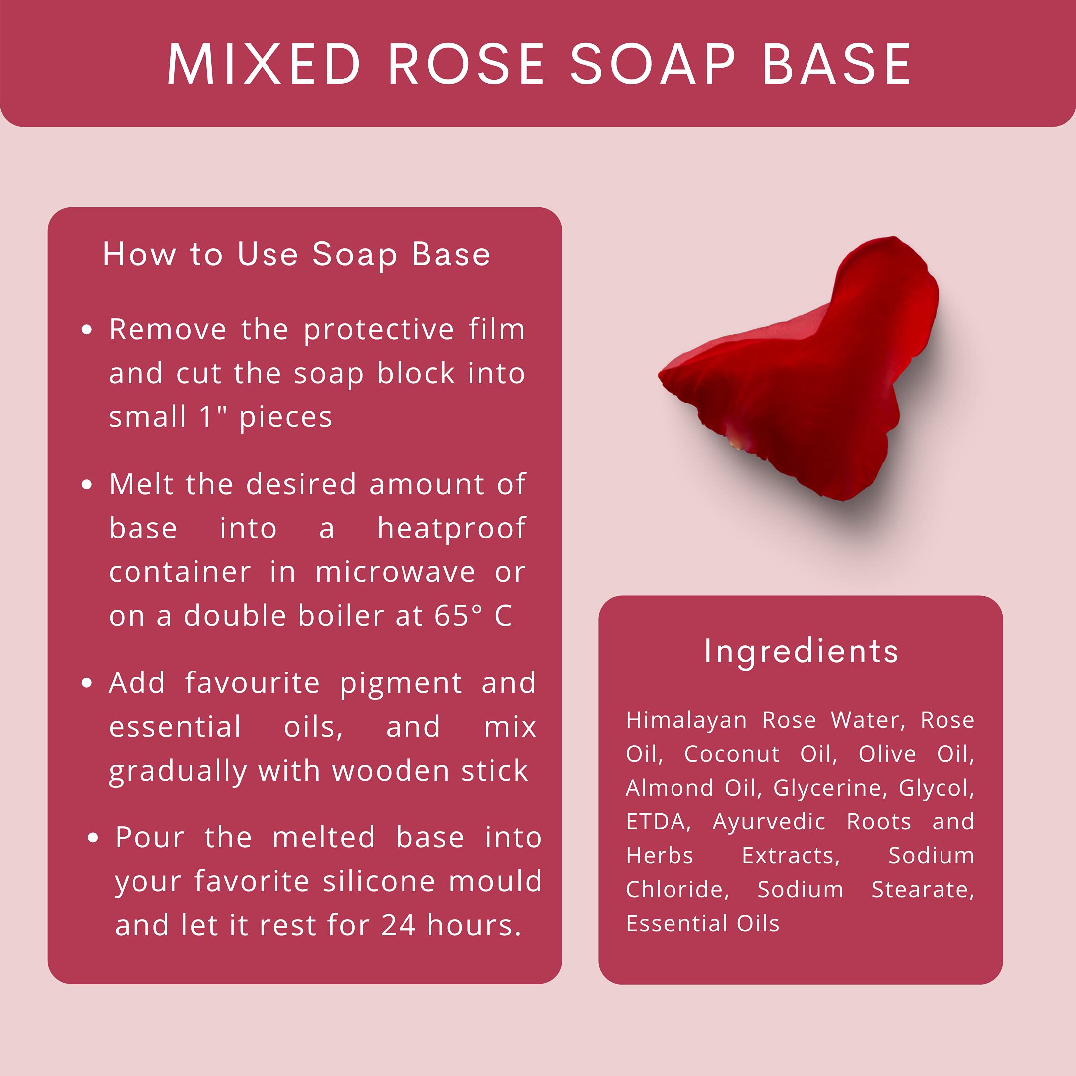 VEDANUM Organic Rose Ultra Premium Melt and Pour Soap Base for Soap Making - 500 Gm (Sulfate & Paraben Free) - Perfect for DIY Handmade Soaps, Gifts, and Spa Treatments