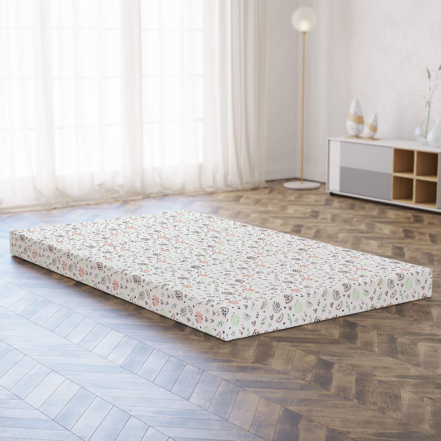 Ambesonne Fruit Print Foldable Mattress - Soft Toned Apples & Lemons Design, 78.7