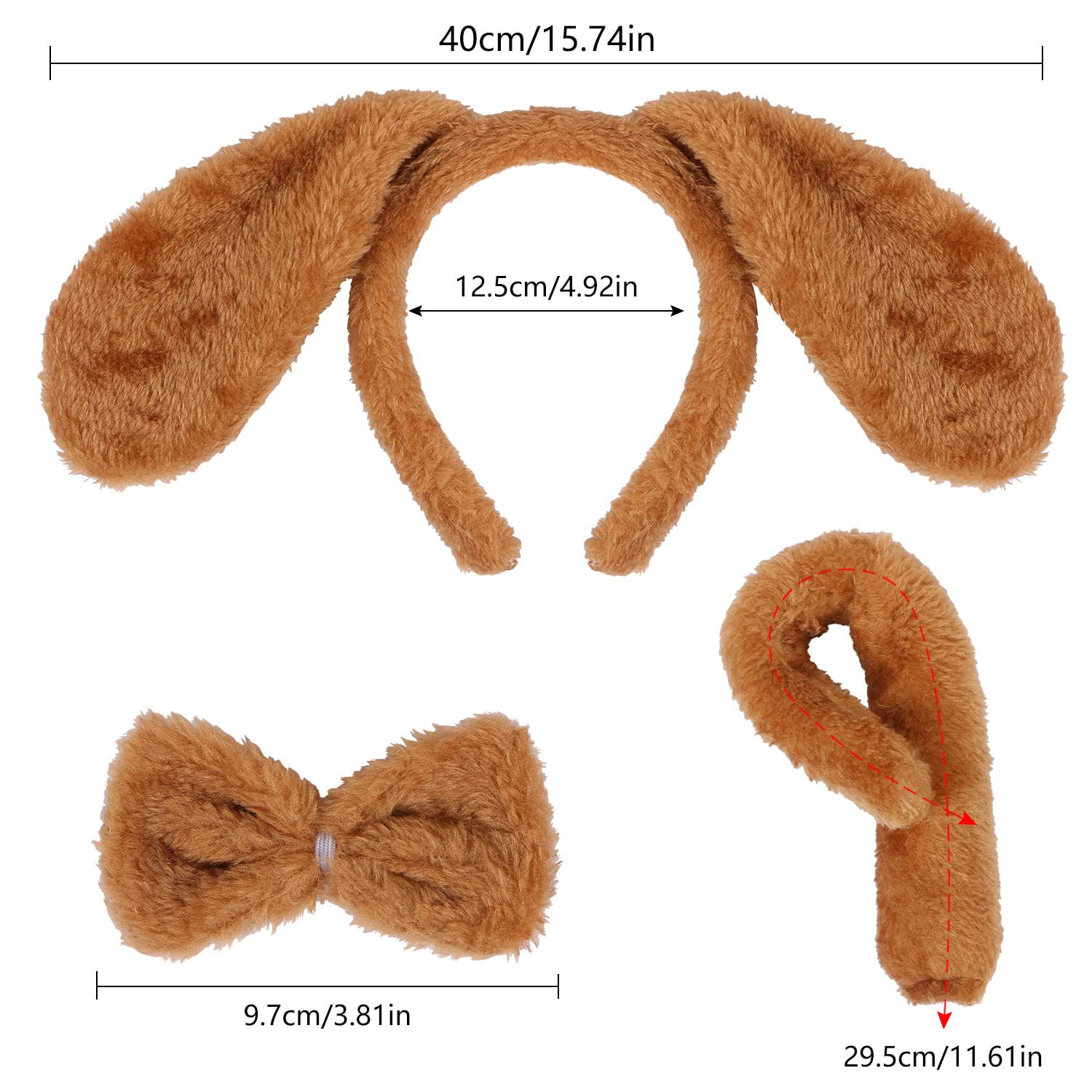 LIYDE Brown Dog Costume Set - Ears Headband, Tail & Bowtie for Halloween, Birthday, Christmas & Cosplay Parties | Pet Dress Up, Puppy Playtime & Themed Party Decorations