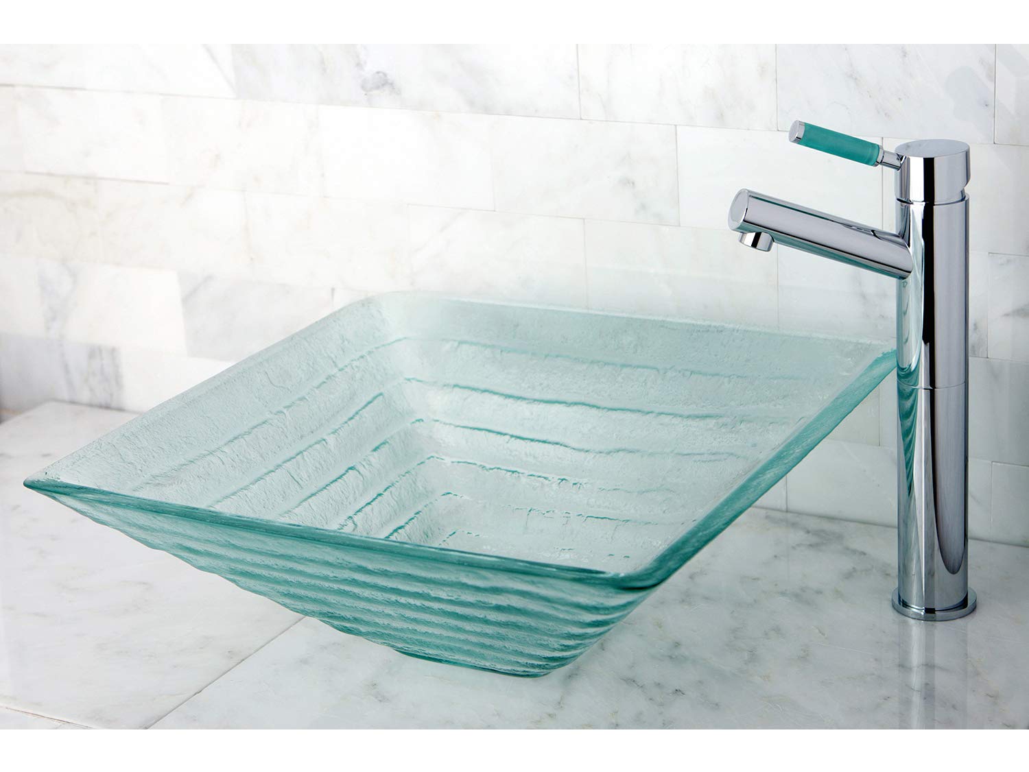 Crystal Clear Square Glass Vessel Bathroom Sink - Modern Above Counter Basin for Vanity, Powder Room & Luxury Bathroom Decor