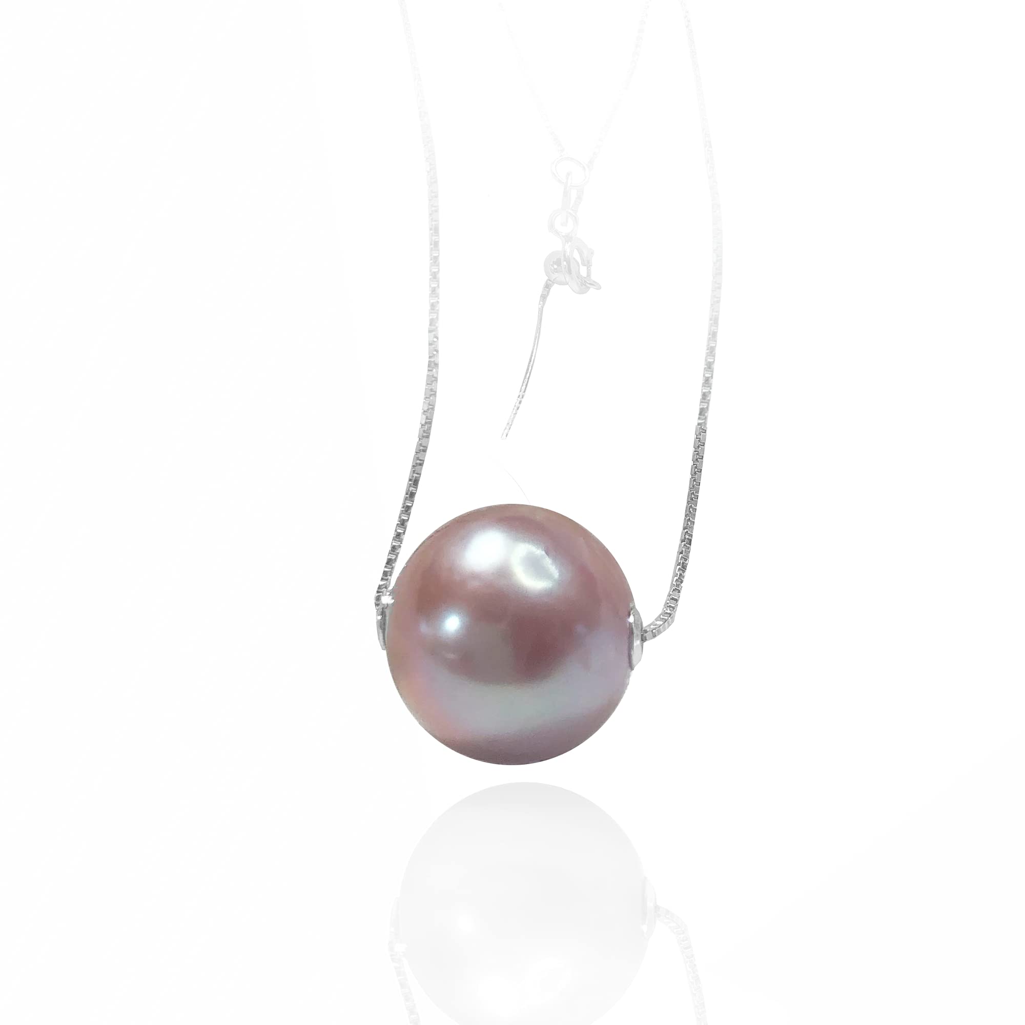 14.5MM Genuine Freshwater Cultured Pearl Sterling Silver Adjustable Floating Necklace - Undyed Natural Pearl Jewelry for Women - Perfect for Weddings, Parties & Everyday Elegance