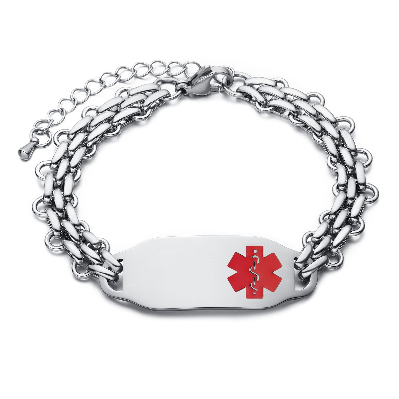 Personalized Stainless Steel Medical Alert Bracelets for Women & Men - Free Engraving, Adjustable & Waterproof Medic ID Bracelet - Ideal for Emergency Medical Identification, Daily Wear & Outdoor Activities