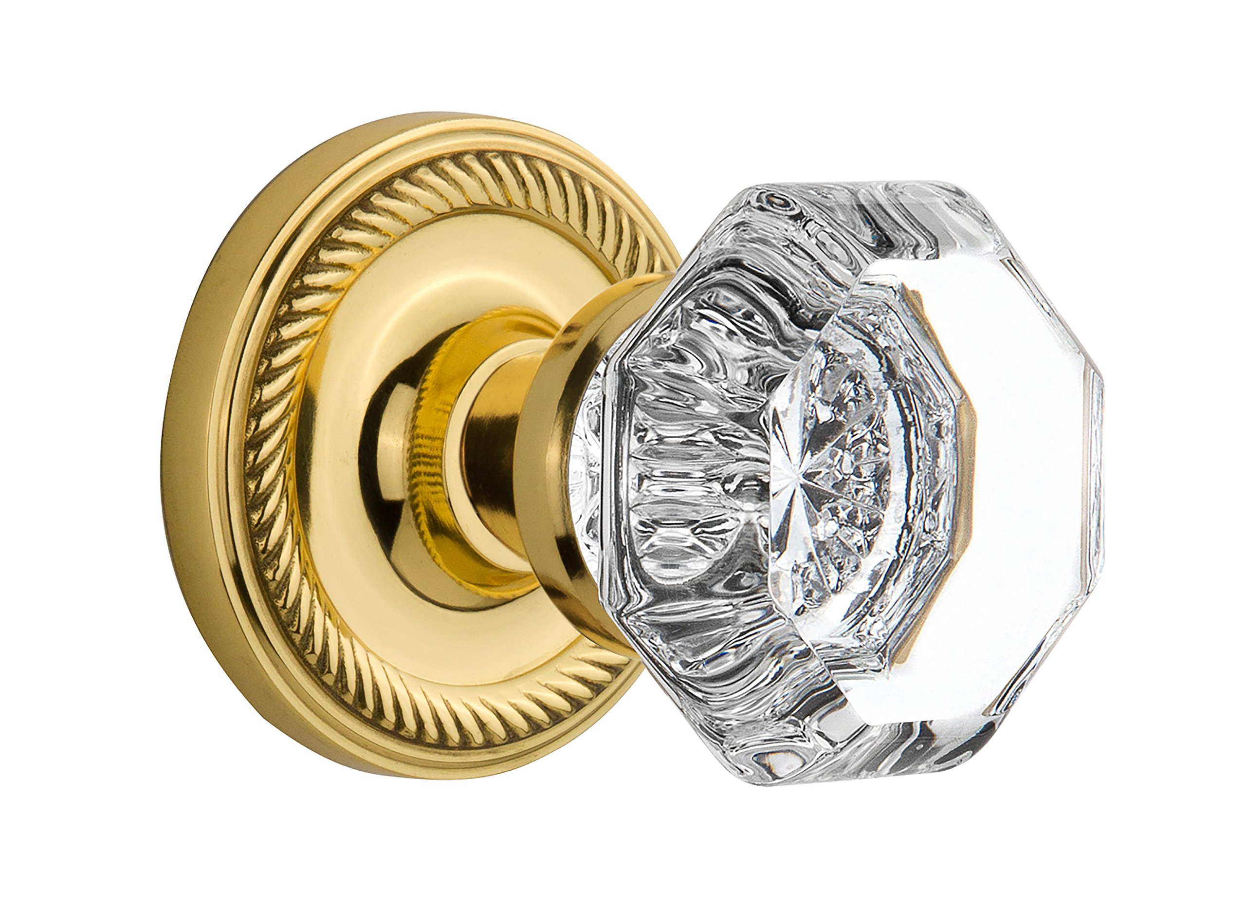 Vintage Waldorf Crystal Door Knob with Rope Rosette - Antique Style Cabinet & Drawer Pulls for Bedroom, Bathroom, Closet - Nostalgic Warehouse Hardware