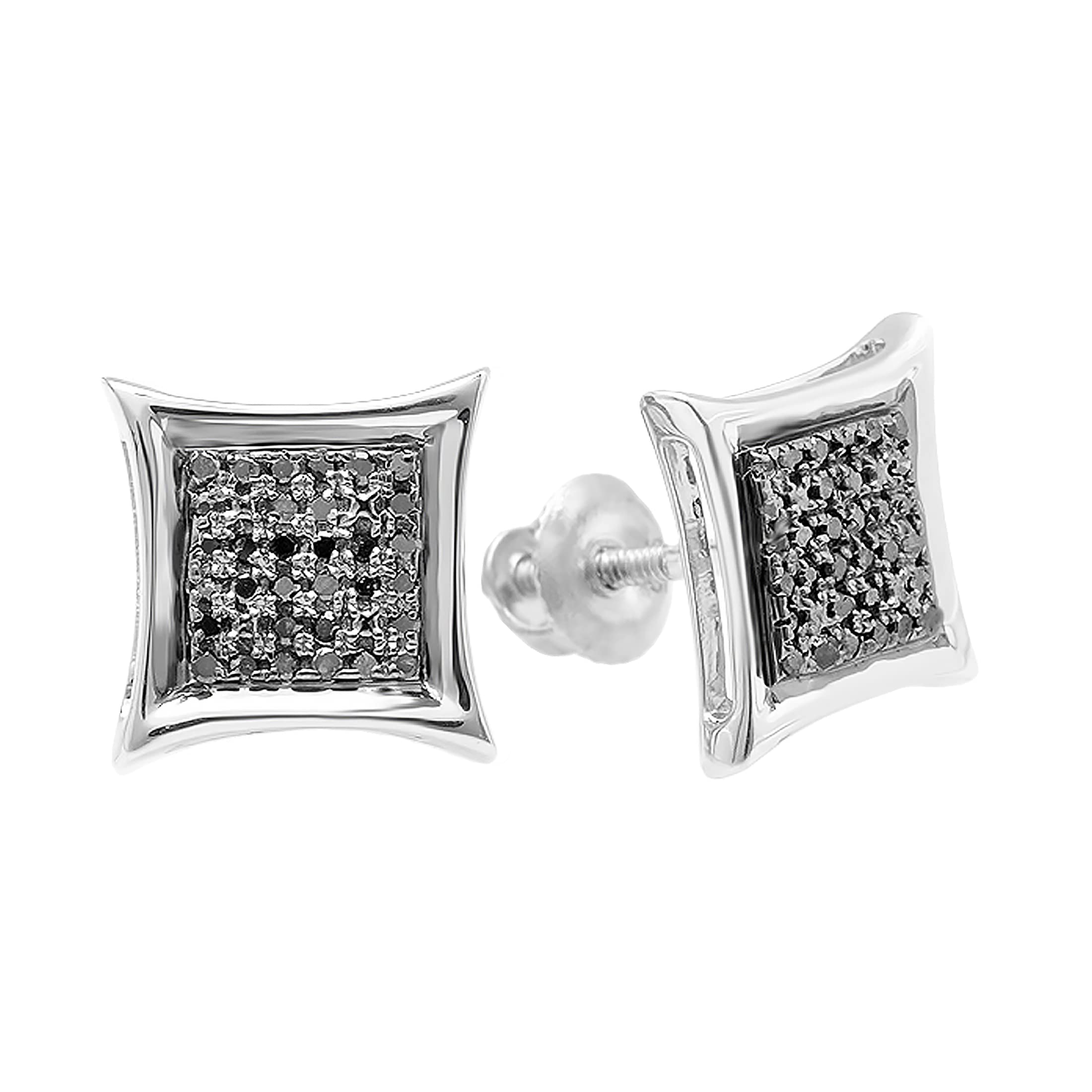 Dazzlingrock Collection 0.15 Carat (ctw) Black Round Diamond Stud Earrings - Micro Pave Kite Shape for Women, Perfect for Parties, Weddings & Special Occasions
