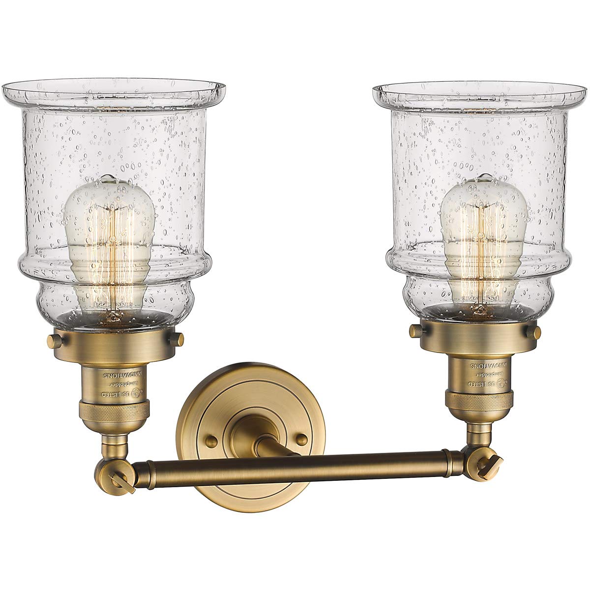 Innovations 208-BB-G184-LED 2-Light Vintage Style Dimmable LED Bathroom Vanity Light Fixture in Brushed Brass Finish - Perfect for Bathroom, Powder Room and Dressing Area Lighting