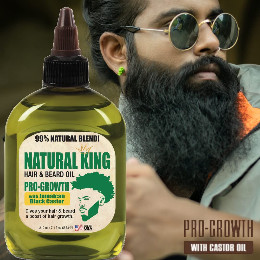 SFC Natural King Pro-Growth Hair & Beard Oil with Jamaican Black Castor Oil - 7.1 oz for Men - Thickening & Moisturizing Treatment for Healthy Hair Growth - Perfect for Daily Use & Styling