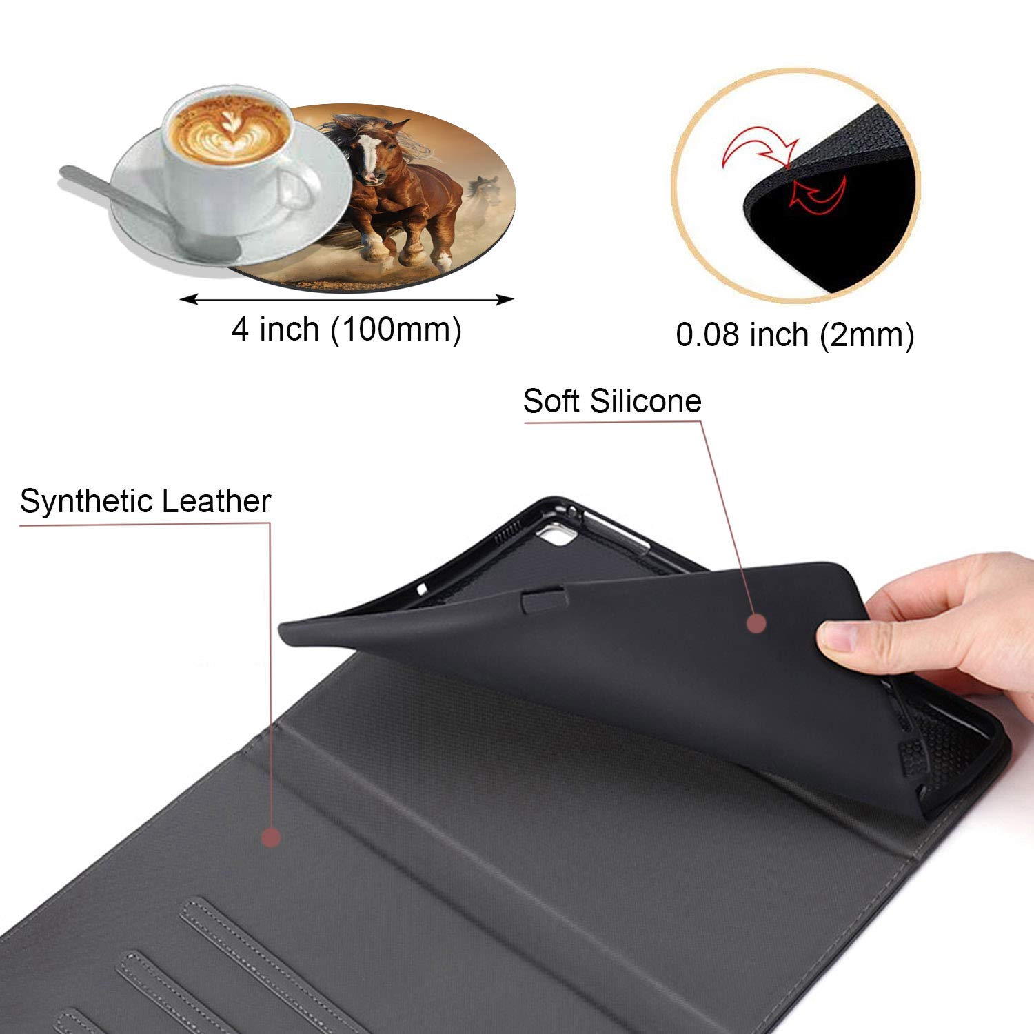 Premium Adjustable Multi-Angle Folio Stand Case with Auto Wake/Sleep for iPad 9.7 (2017/2018), iPad Air 1/2, iPad 5th/6th Gen - Running Horse Design | Perfect for Work, Study & Entertainment | Includes Bonus Coasters