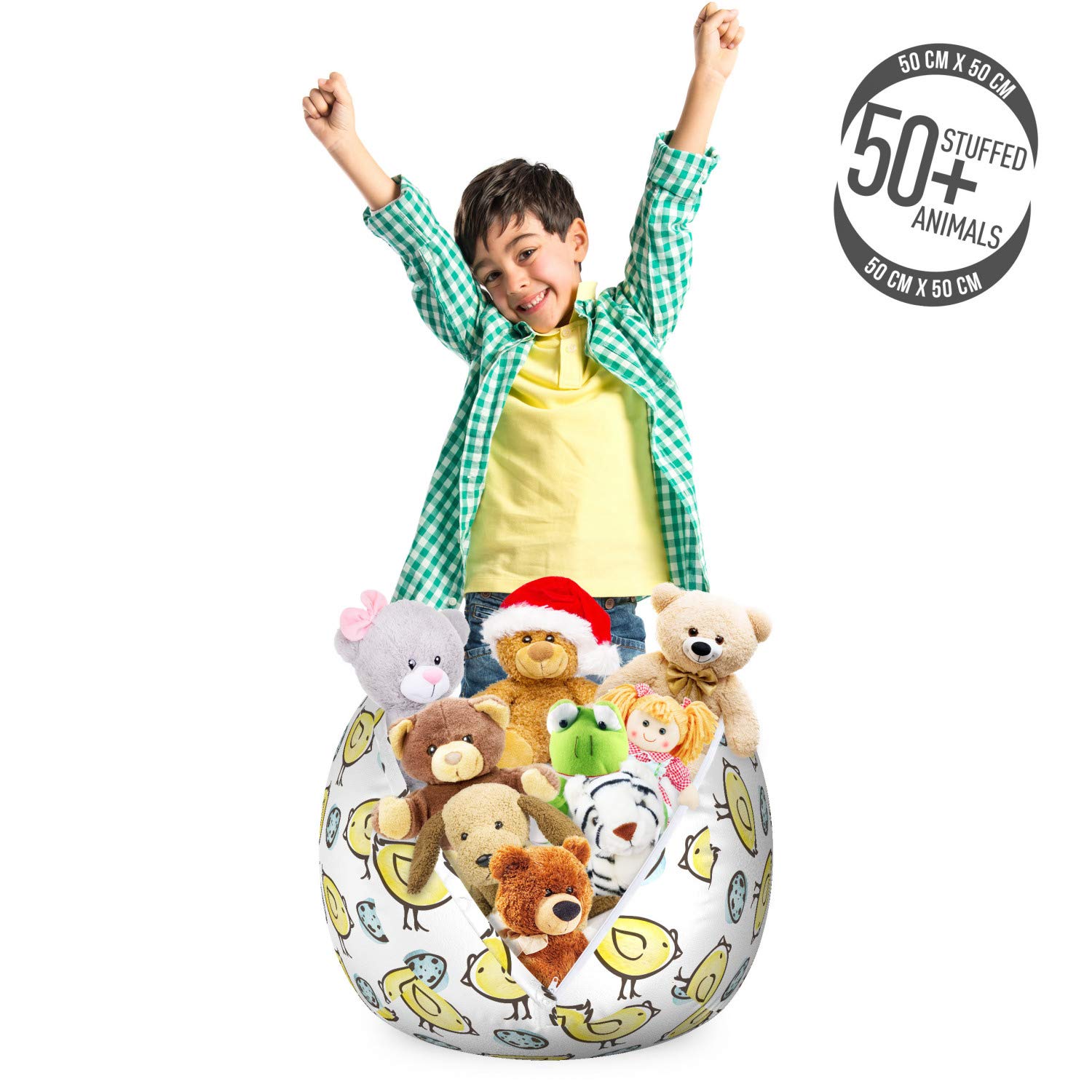 Ambesonne Yellow Bird Toy Storage Bag - Pastel Doodle Pattern for Kids' Room Organizer