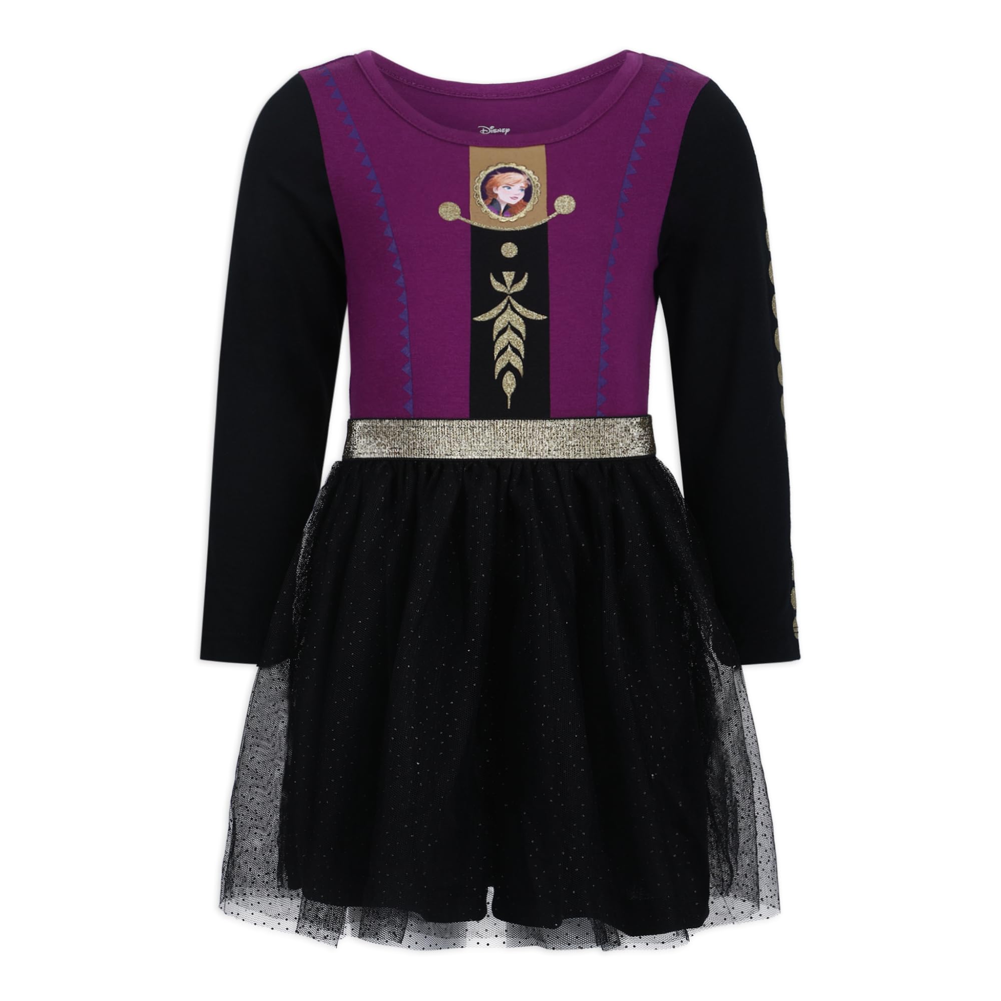 Disney Frozen Anna Girls Tutu Long Sleeve Dress for Toddlers & Kids 2-6 Years | Purple & Black Princess Costume | Birthday Party, Halloween Dress Up, Christmas Gift