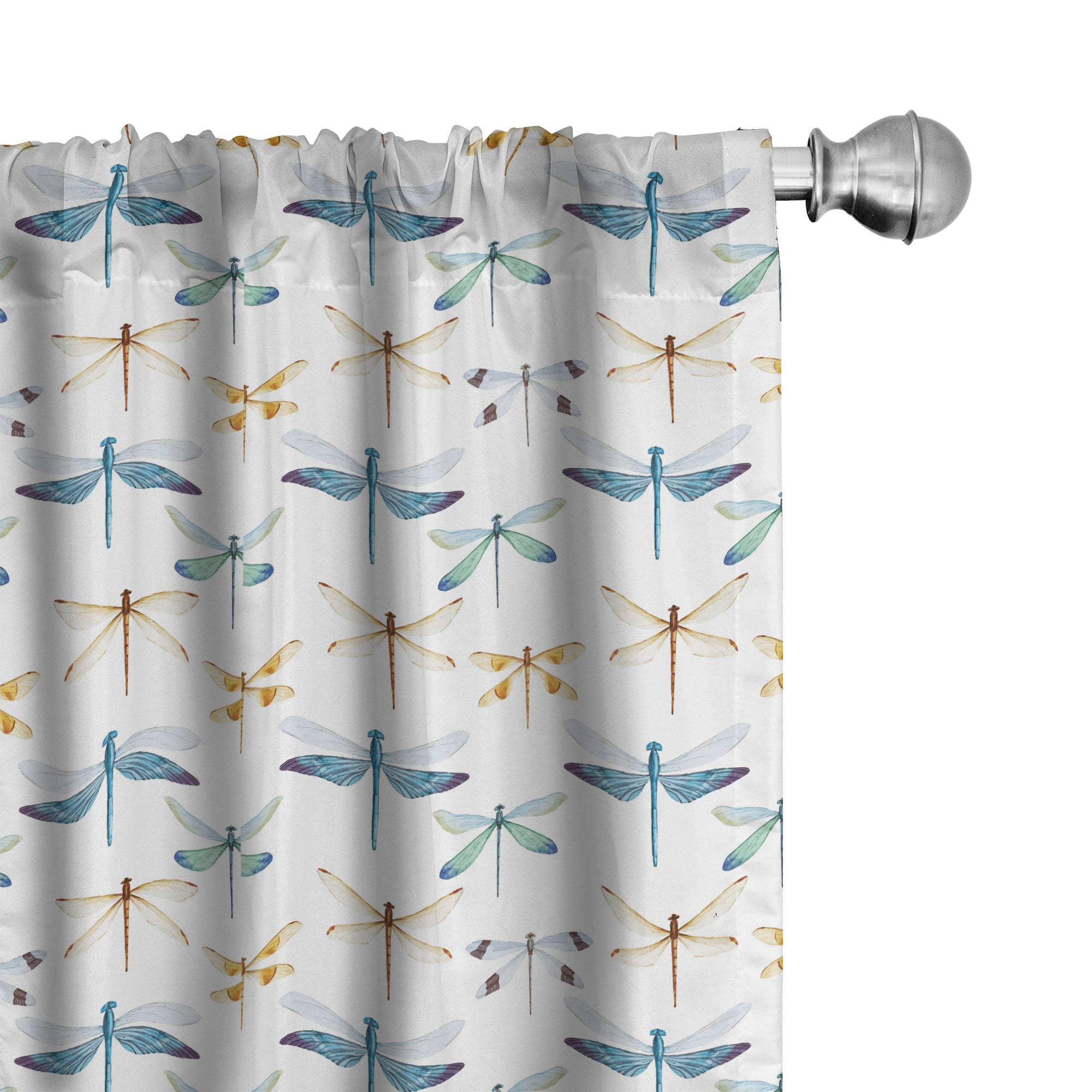 Ambesonne Dragonfly Window Curtains Set of 2 - Black & White Dragonfly Pattern Lightweight Rod Pocket Curtains 28x95 Inches - Perfect for Living Room, Bedroom & Kitchen Decor