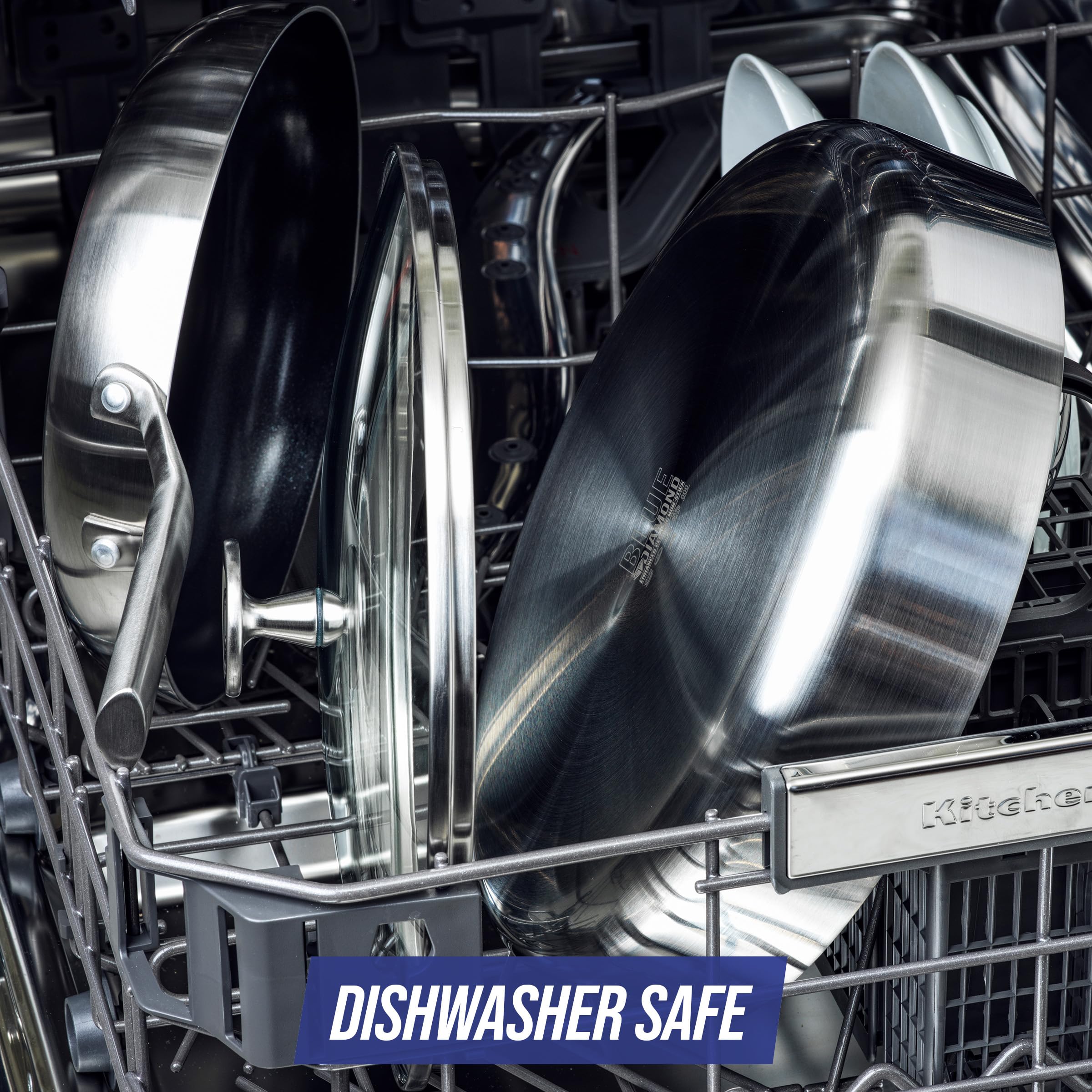 Blue Diamond 11-Piece Stainless Steel Cookware Set - Tri-Ply Construction, Induction Compatible, PFOA/PFAS Free Nonstick Coating - Dishwasher & Metal Utensil Safe for Everyday Cooking, Frying & Baking - Perfect for Home Chefs & Professional Kitchens