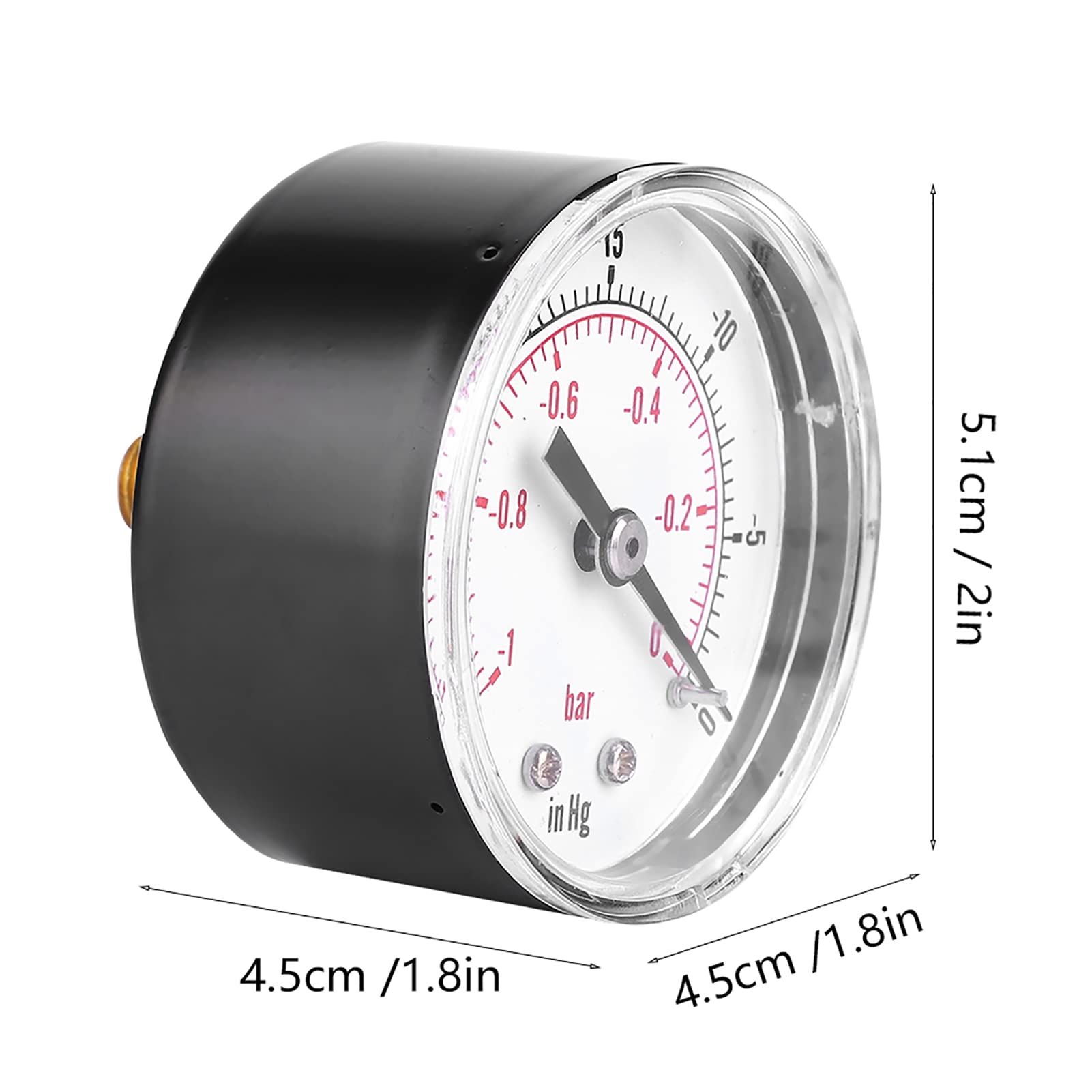 1/8 BSPT Back Connection Vacuum Gauge with Clear Transparent Cover - Accurate Pressure Measurement for Air, Water, Oil & Gas - Ideal for HVAC, Automotive & Industrial Applications