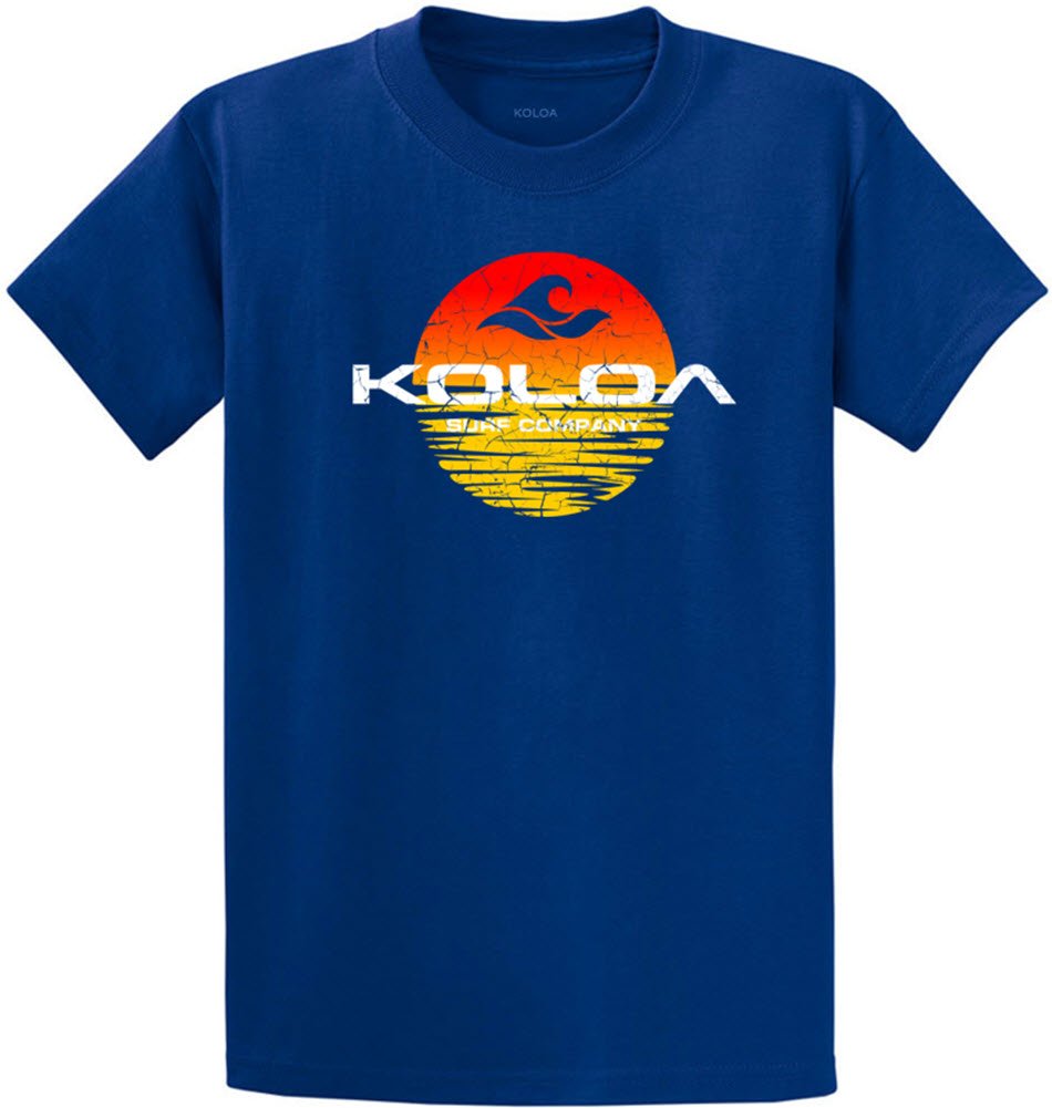 Koloa Surf Sunset Circle Logo Heavyweight Cotton T-Shirt for Men - Regular, Big & Tall Sizes - Comfortable Casual Wear for Beach, Surfing & Outdoor Activities