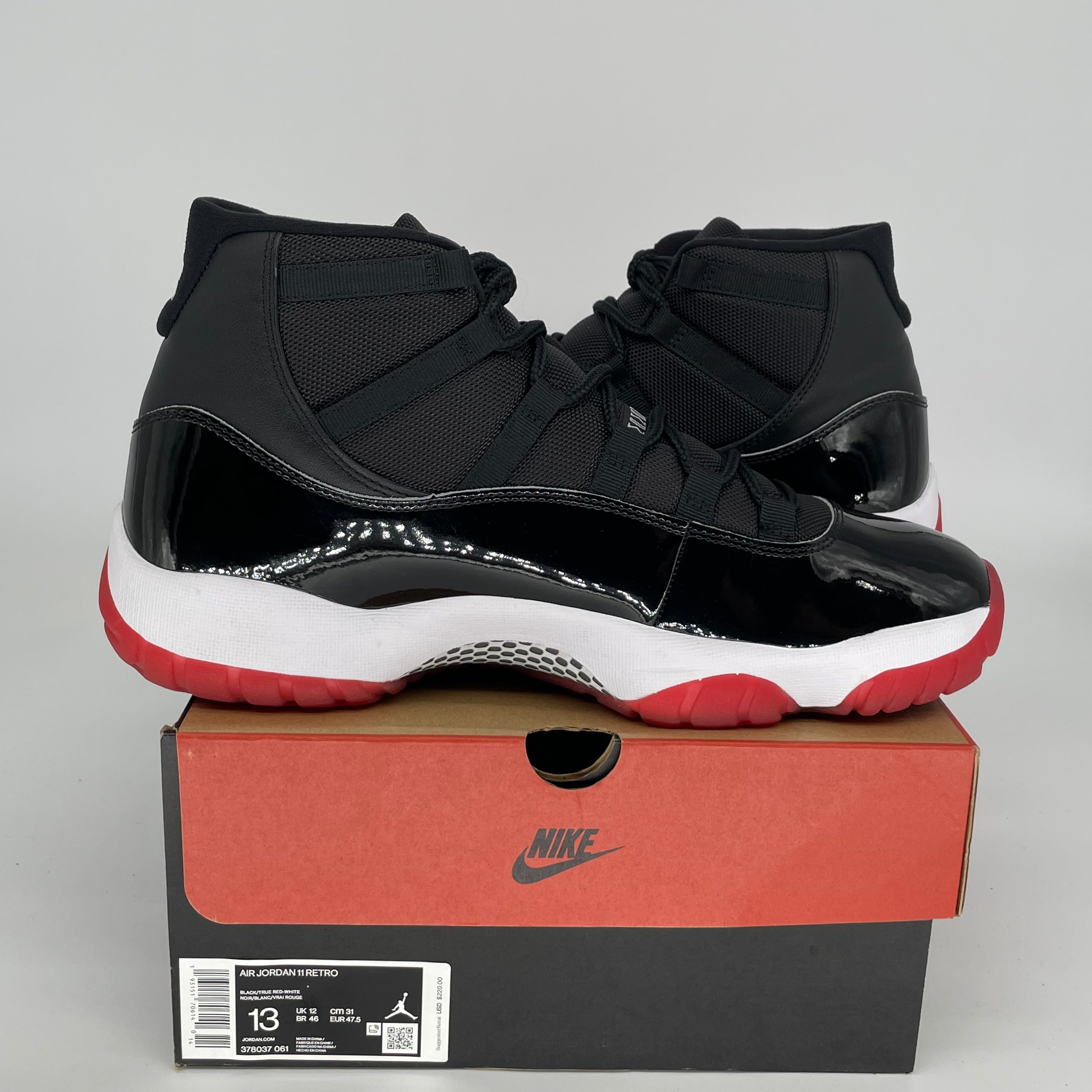 Original Air Jordan 11 Retro 'Bred' Men's Basketball Shoes Size 13 - Black/Red (378037-061) | Limited Edition Sneakers for Collectors & Court Performance