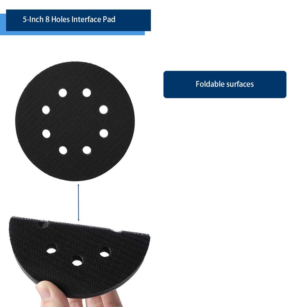 5PCS 5-Inch Soft Density Hook and Loop Sponge Cushion Buffer Backing Pads with 8 Holes - Foam Sanding Interface Pads for Orbital Sander, Automotive Polishing & Woodworking - Perfect for Car Detailing, Furniture Refinishing & DIY Projects